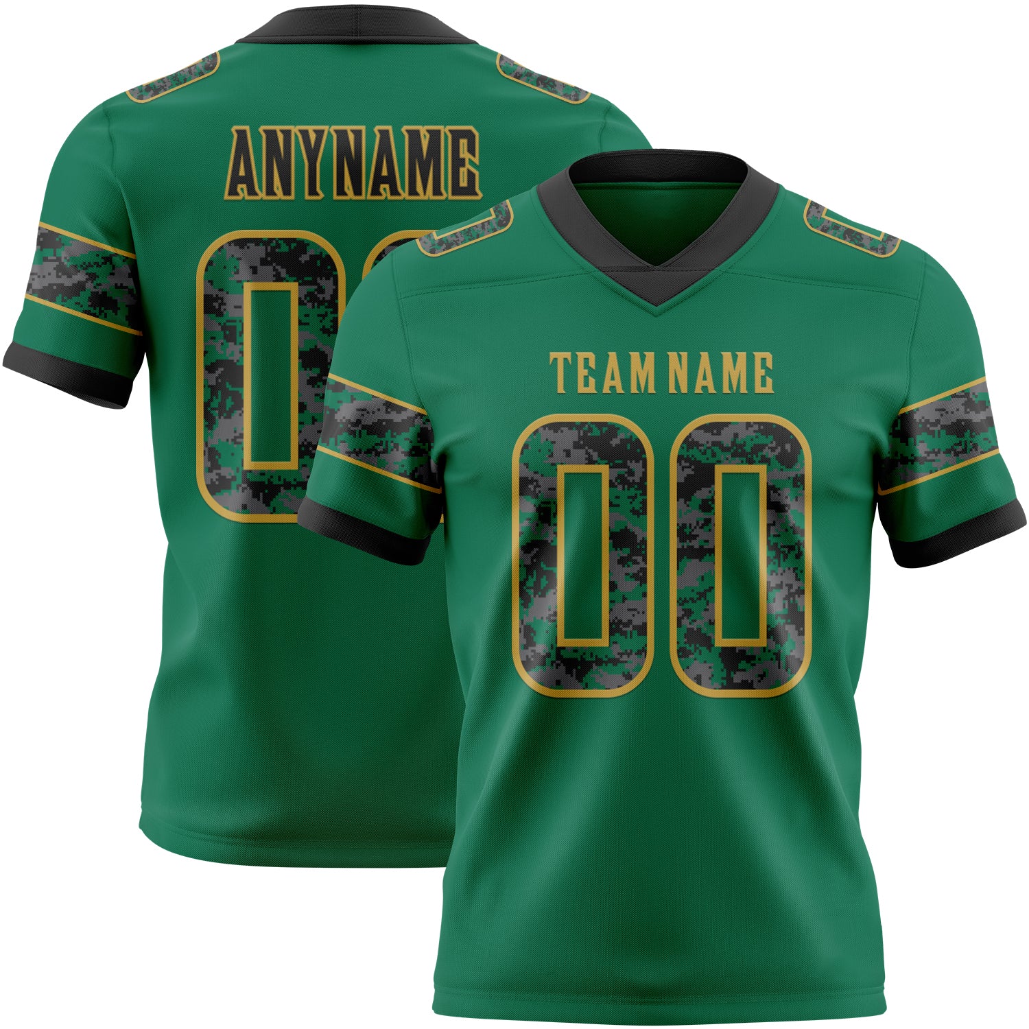 Custom Kelly Green Camo Old Gold-Black Authentic Digital Camouflage Panel Football Jersey