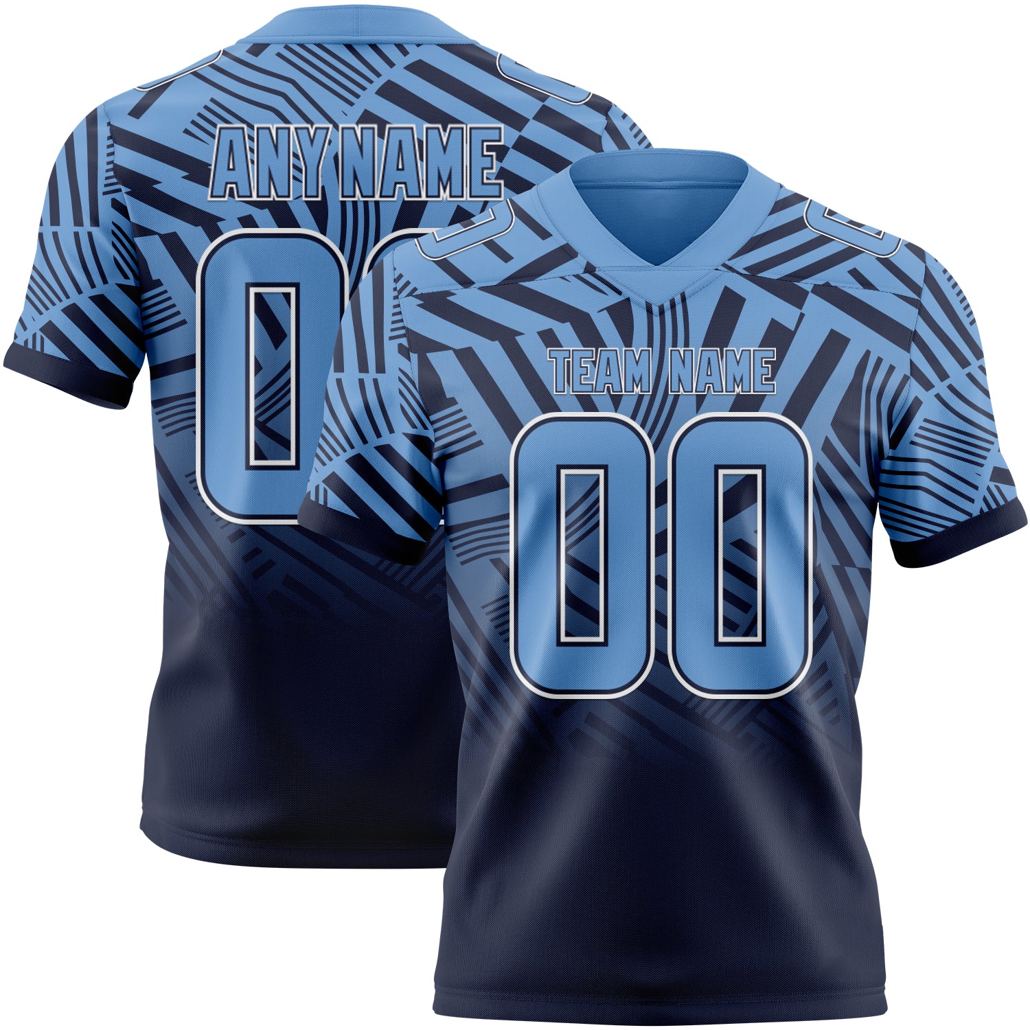 Custom Light Blue Navy-White Authentic Abstract Geometric Lines Gradient Football Jersey