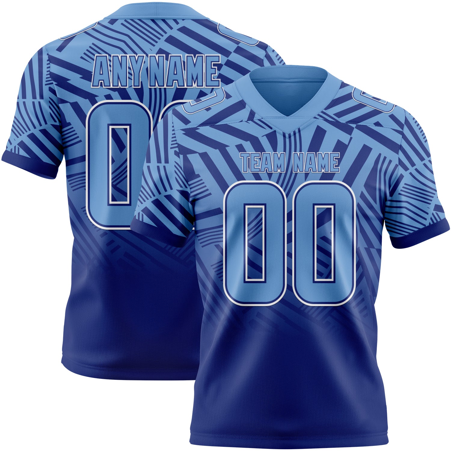 Custom Light Blue Royal-White Authentic Abstract Geometric Lines Gradient Football Jersey