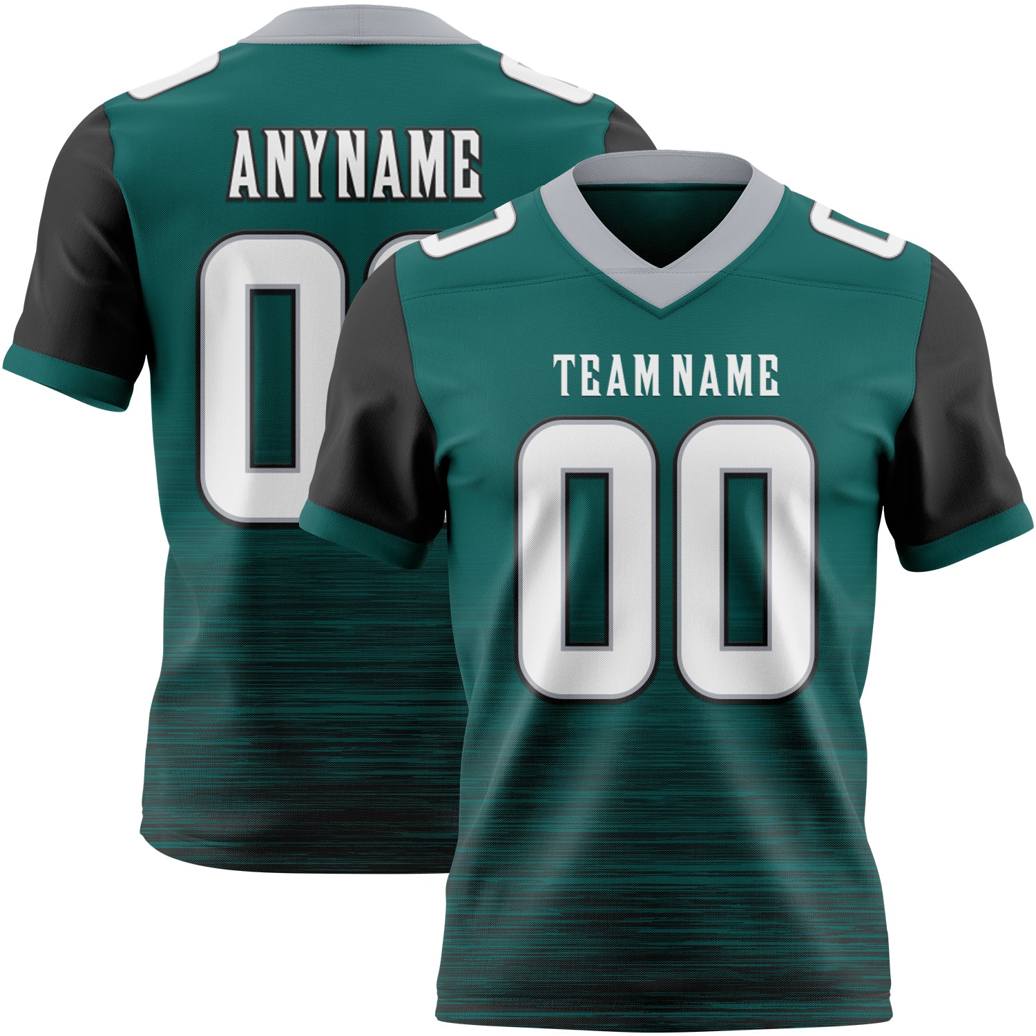 Custom Midnight Green White Black-Gray Authentic Fluid Scratch Waves Football Jersey