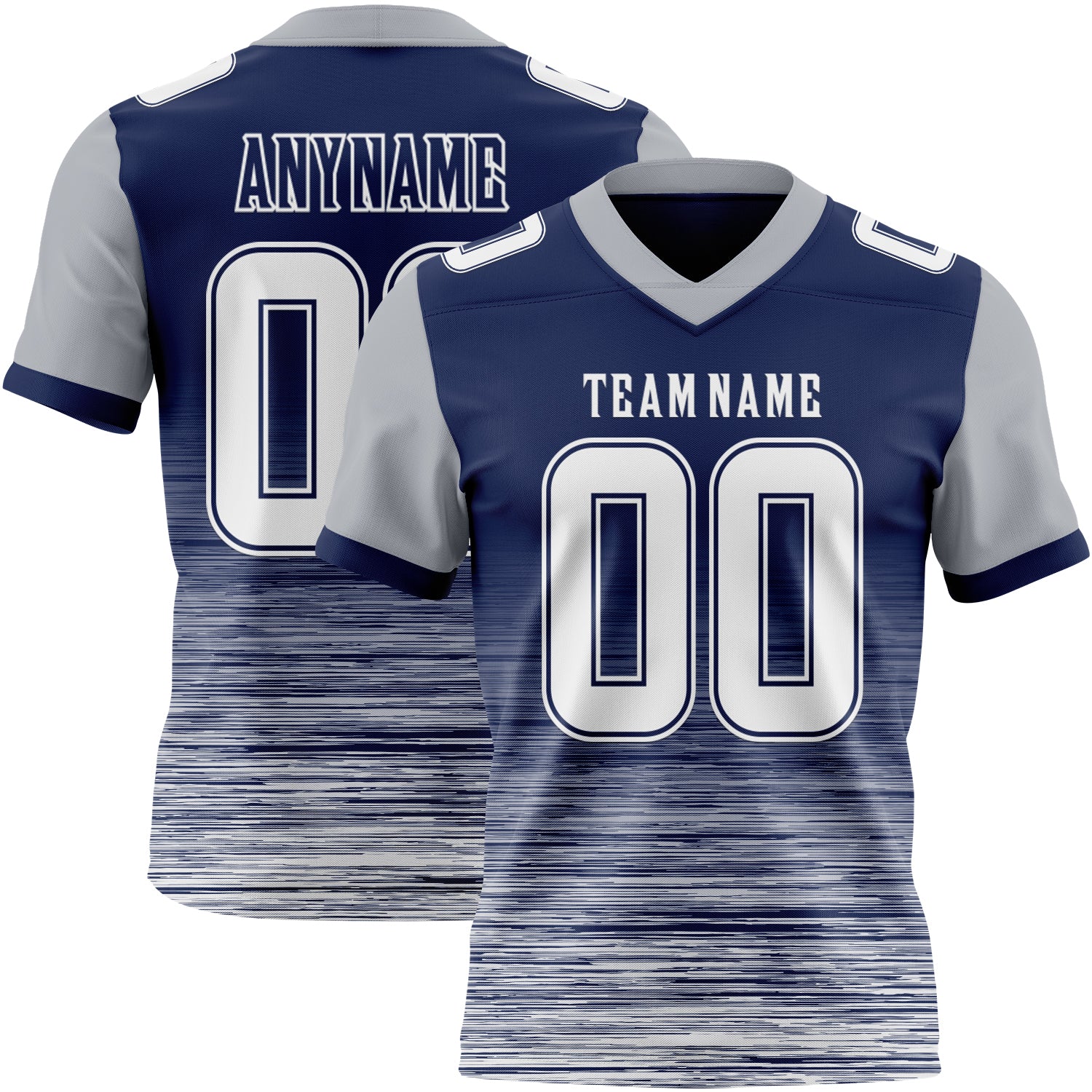 Custom Navy White-Gray Authentic Fluid Scratch Waves Football Jersey