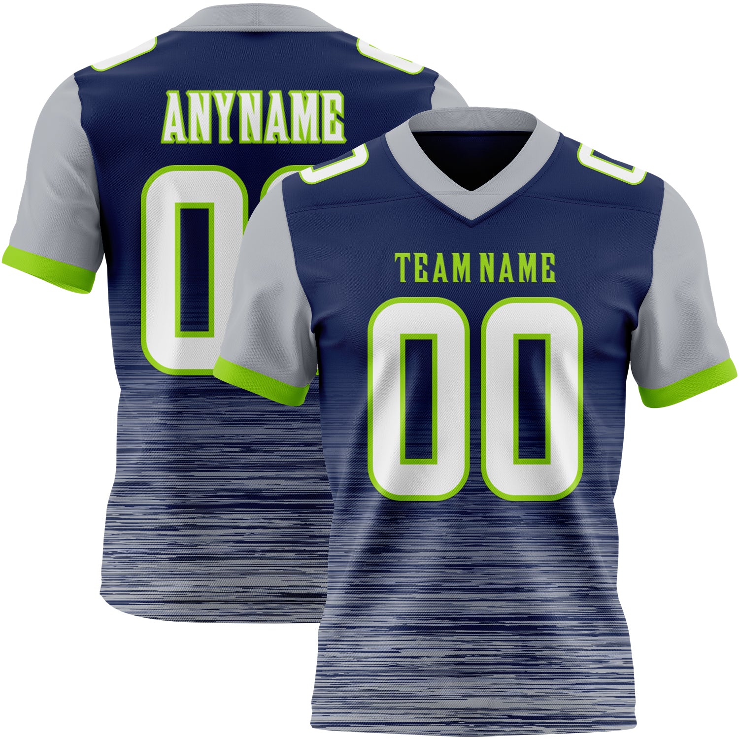 Custom Navy White Gray-Neon Green Authentic Fluid Scratch Waves Football Jersey