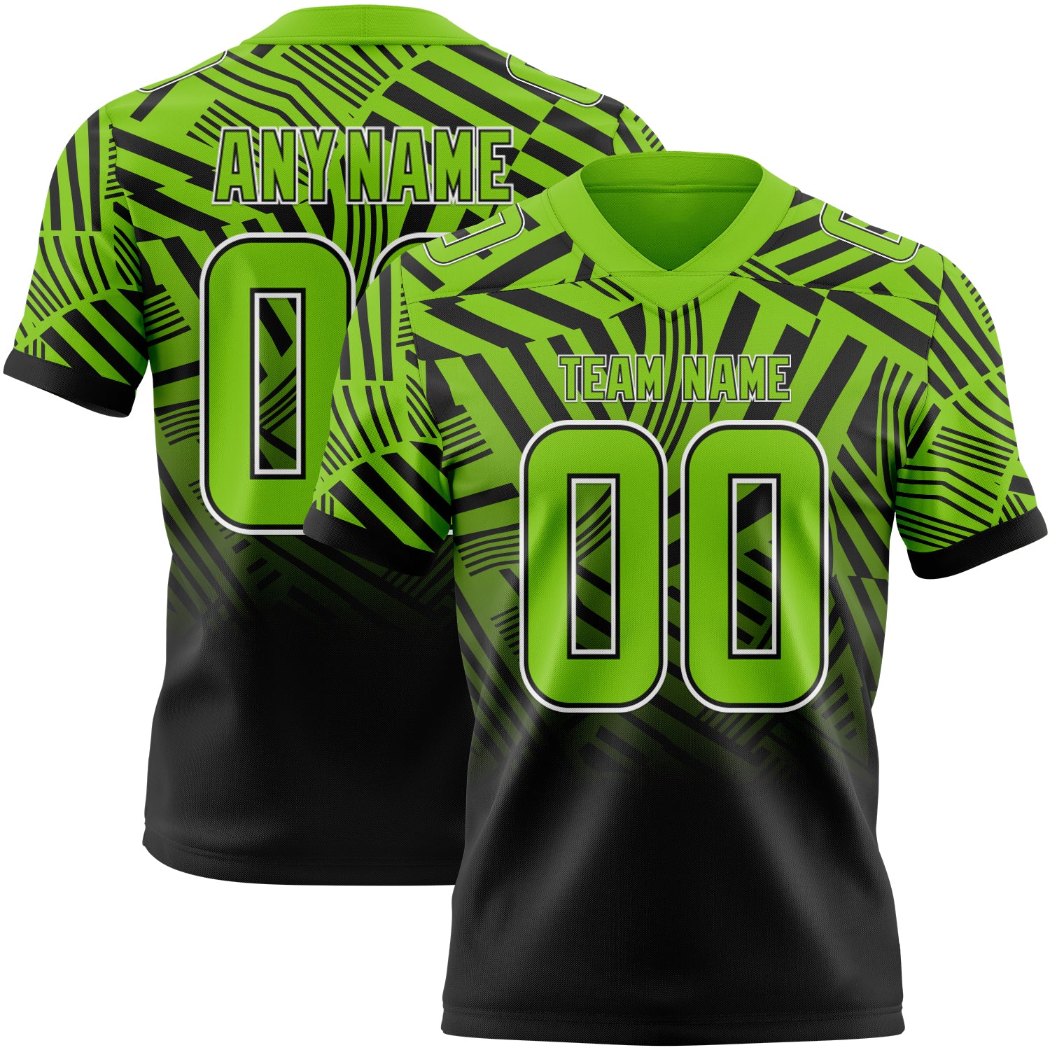 Custom Neon Green Black-White Authentic Abstract Geometric Lines Gradient Football Jersey