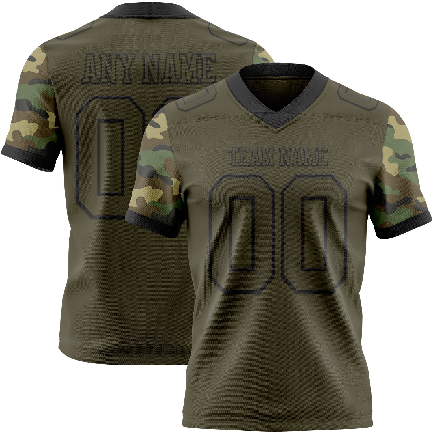 Custom Olive-Black Authentic Camo Two Tone Salute To Service 7V7 Flag Football Jersey