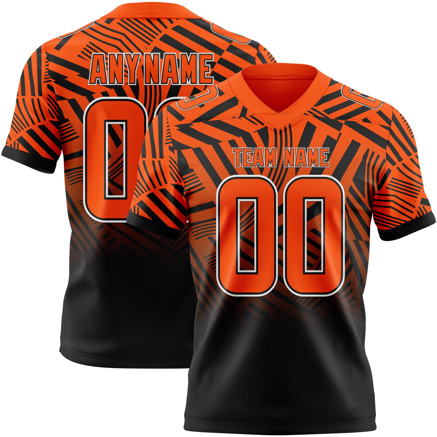 Custom Orange Black-White Authentic Abstract Geometric Lines Gradient Football Jersey