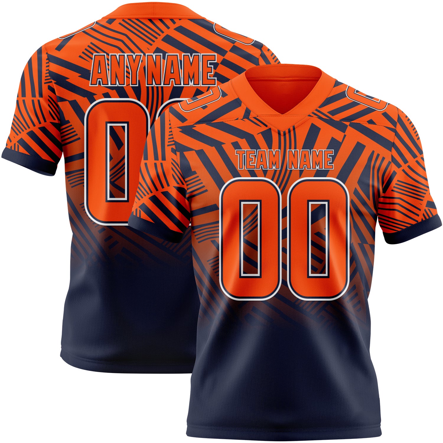 Custom Orange Navy-White Authentic Abstract Geometric Lines Gradient Football Jersey
