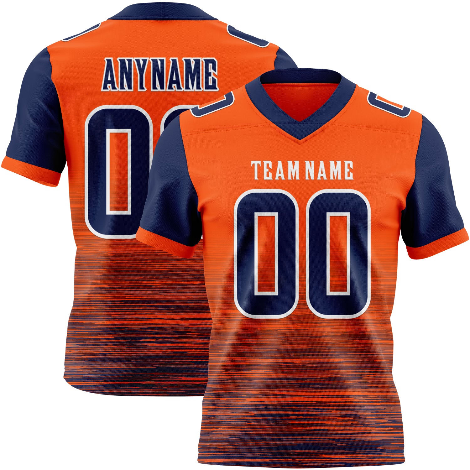 Custom Orange Navy-White Authentic Fluid Scratch Waves Football Jersey