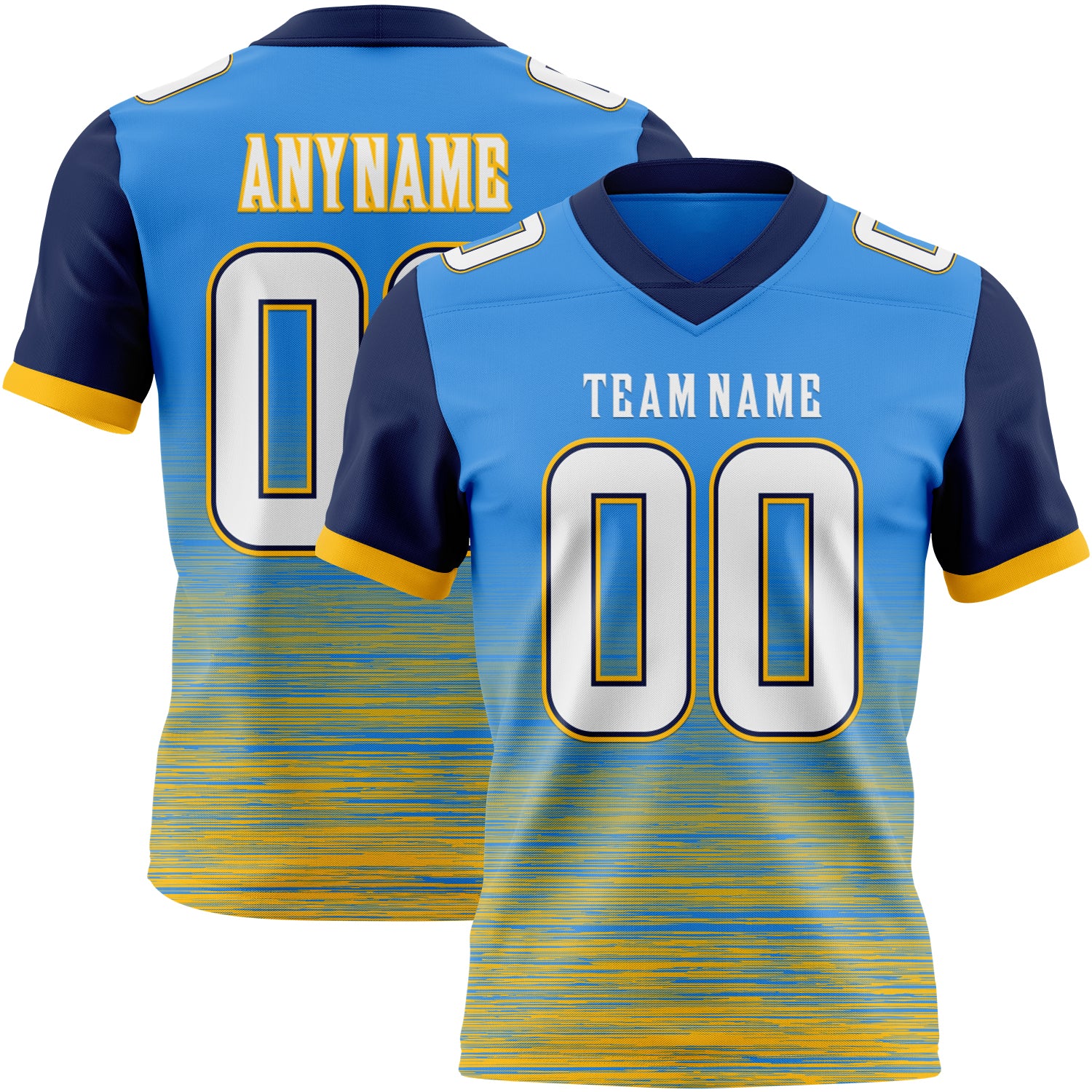Custom Powder Blue White Gold-Navy Authentic Fluid Scratch Waves Football Jersey