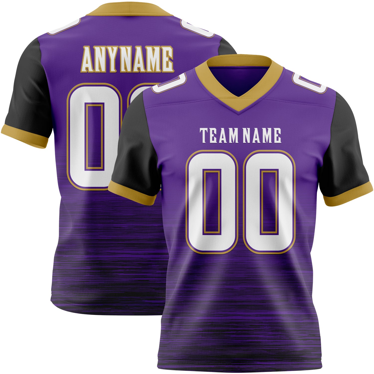 Custom Purple White Black-Old Gold Authentic Fluid Scratch Waves Football Jersey