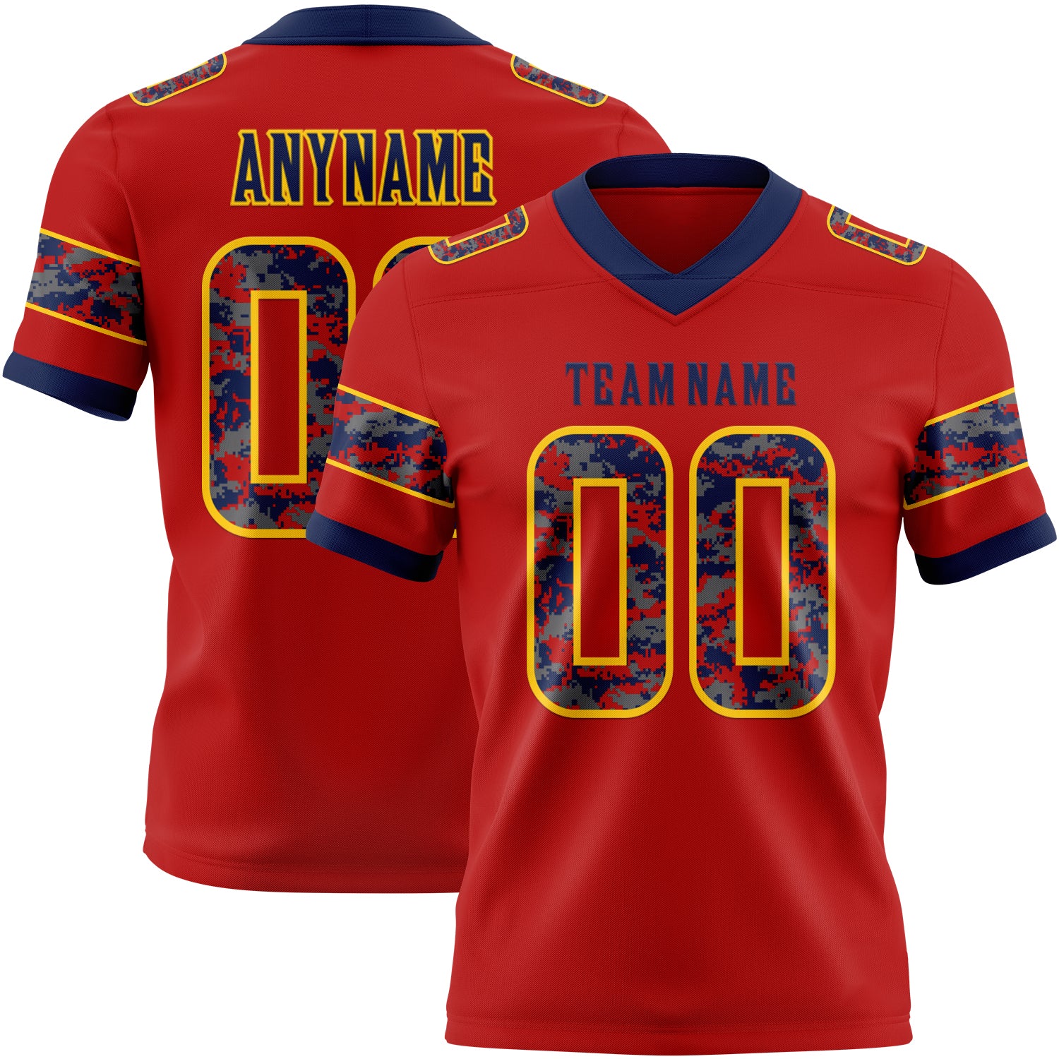 Custom Red Camo Yellow-Navy Authentic Digital Camouflage Panel Football Jersey