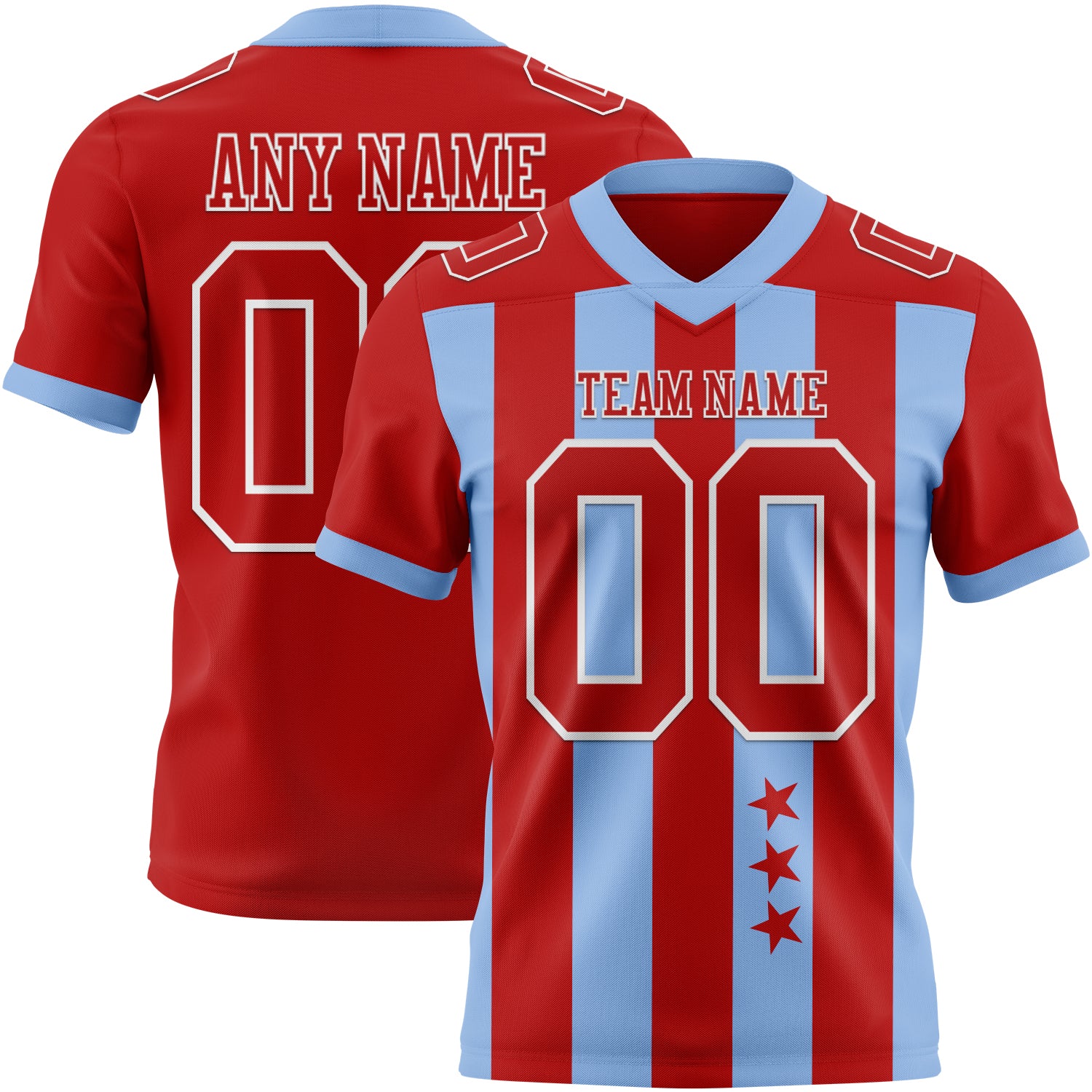 Custom Red Light Blue-White Authentic Stars And Stripes 7V7 Flag Football Jersey