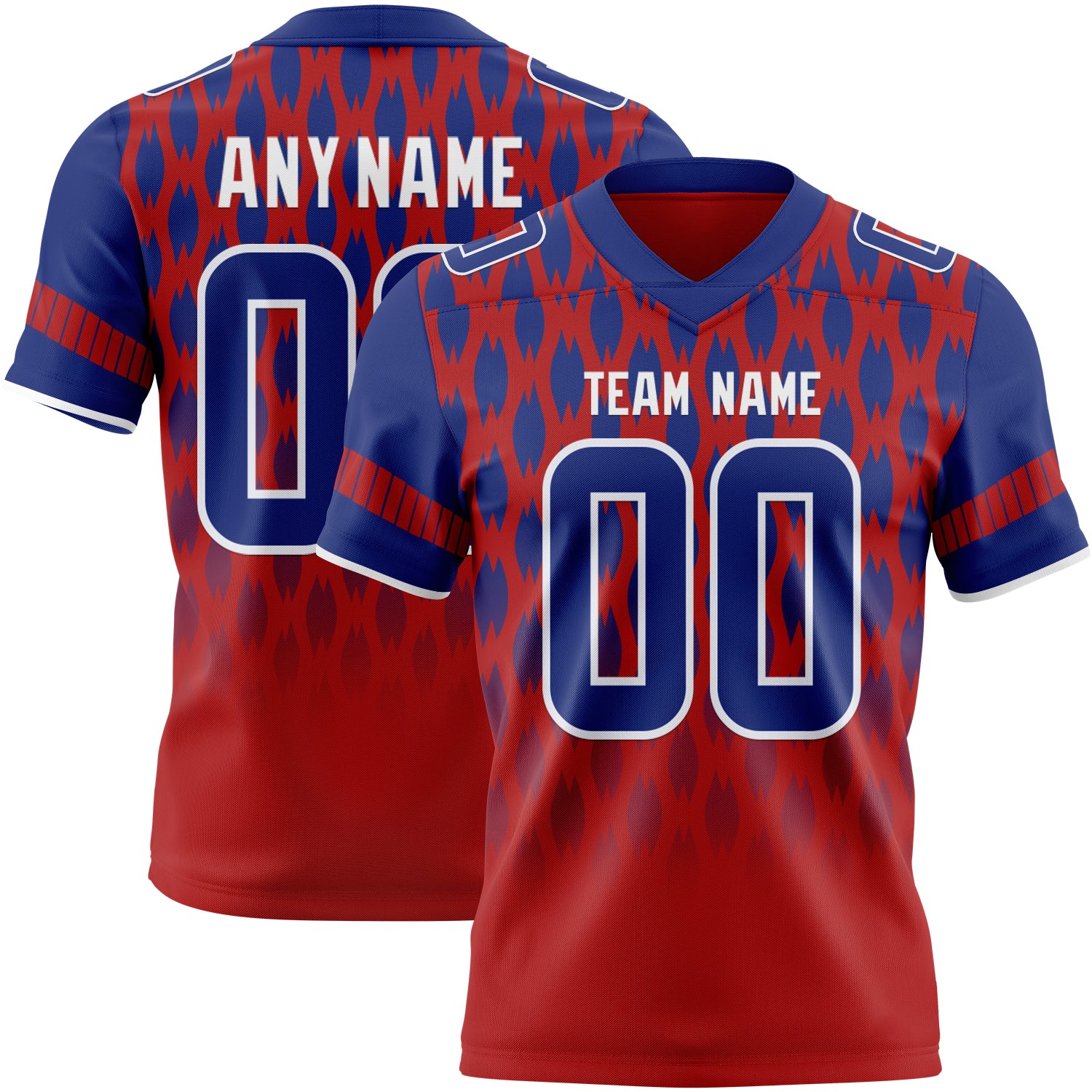 Custom Red Royal-White Authentic Geometric Pixel Grid Fade Football Jersey