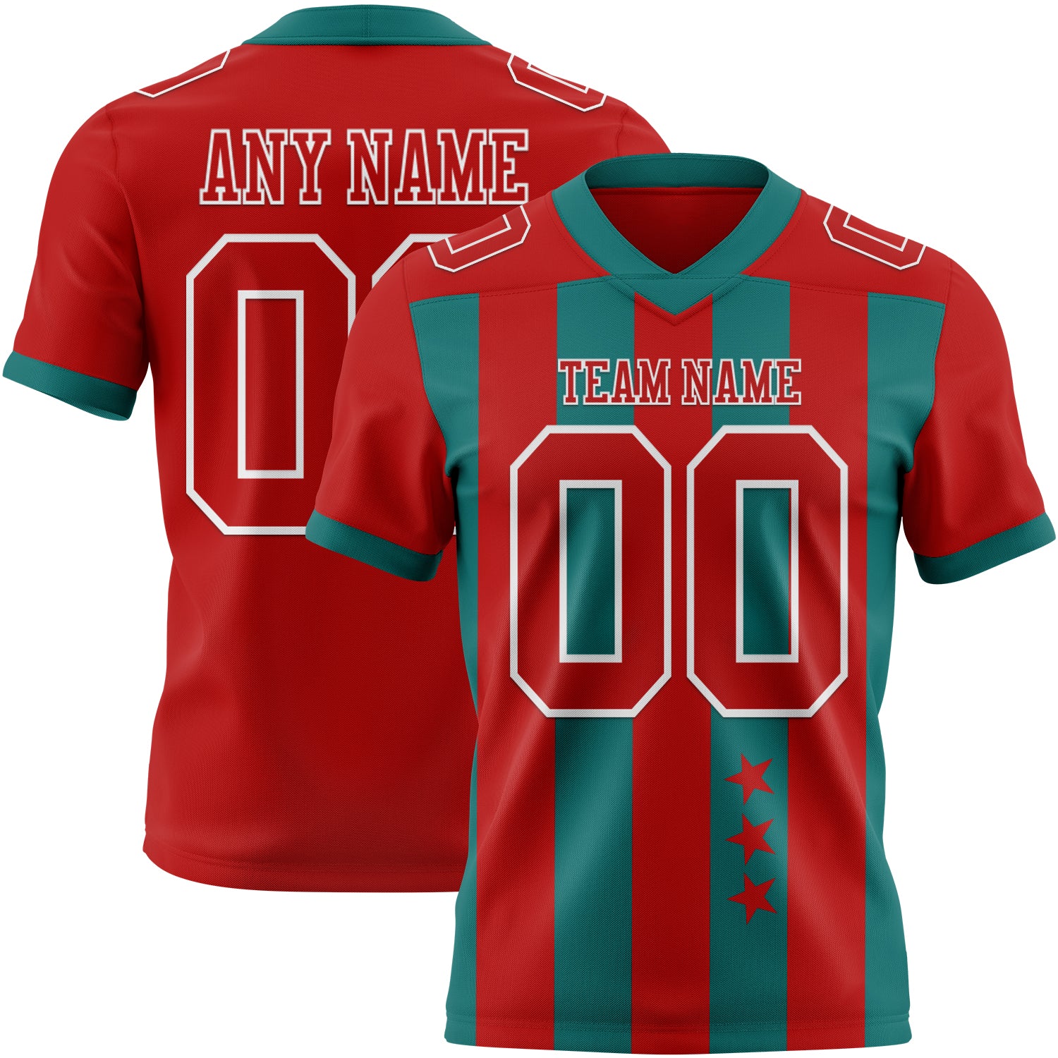Custom Red Teal-White Authentic Stars And Stripes 7V7 Flag Football Jersey