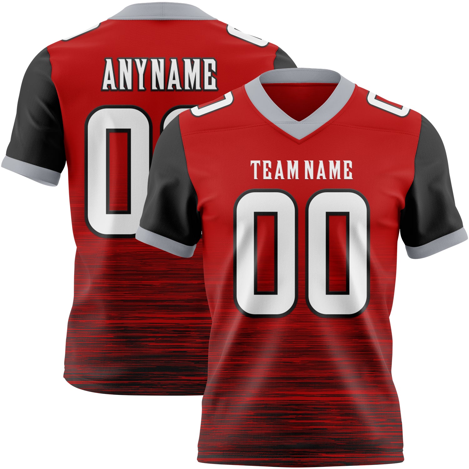 Custom Red White Black-Gray Authentic Fluid Scratch Waves Football Jersey