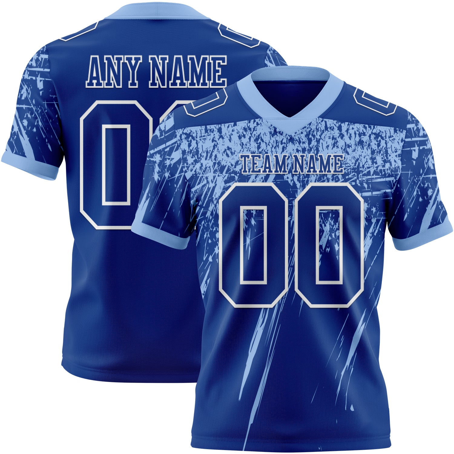 Custom Royal Light Blue-White Authentic Distressed Scratch Brush Stroke Football Jersey