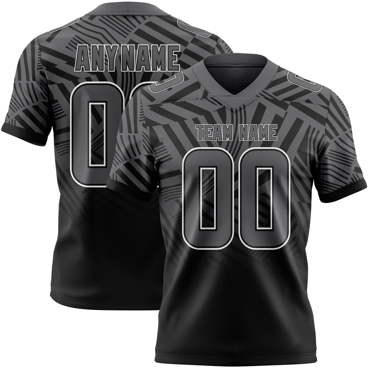 Custom Steel Gray Black-White Authentic Abstract Geometric Lines Gradient Football Jersey