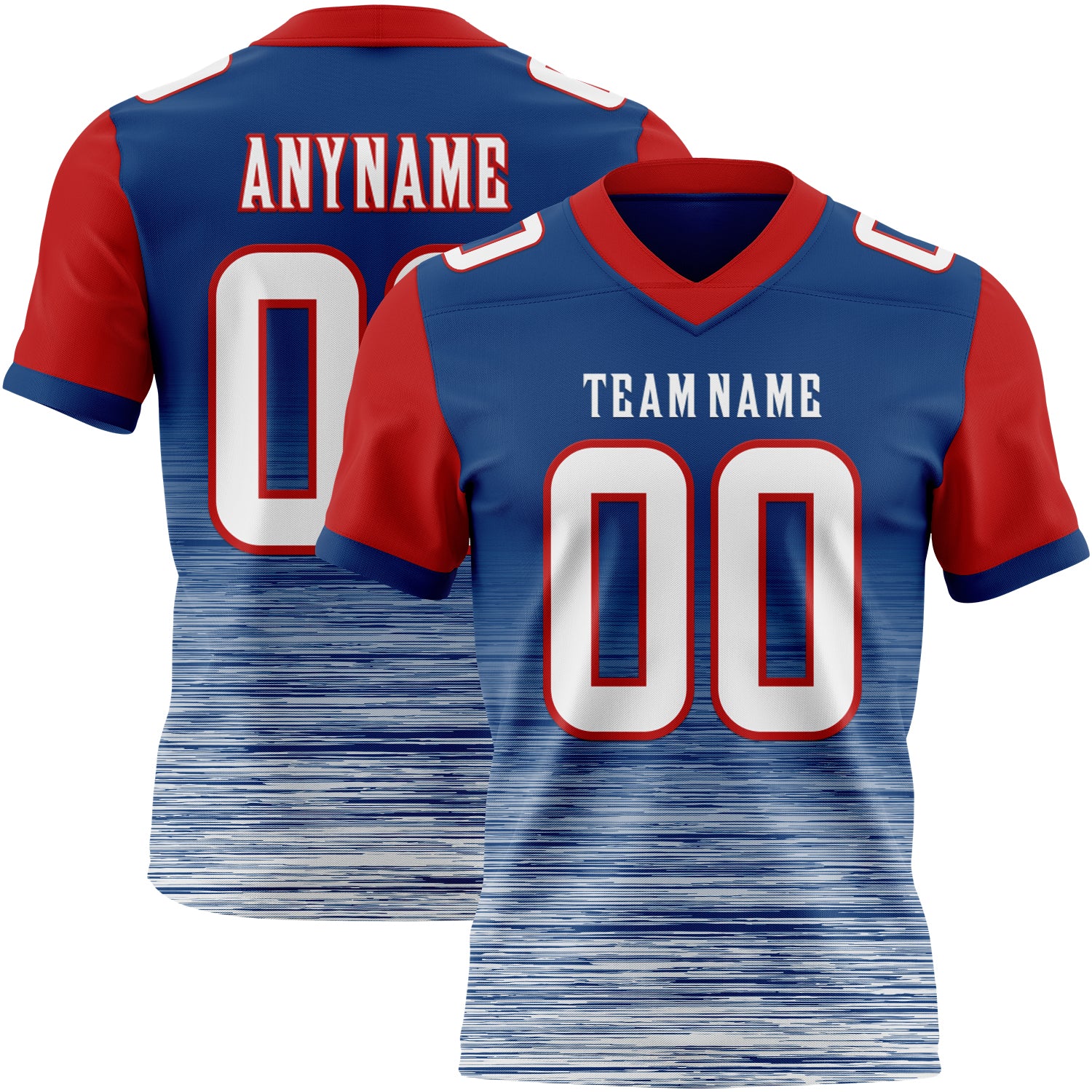 Custom US Navy Blue White-Red Authentic Fluid Scratch Waves Football Jersey