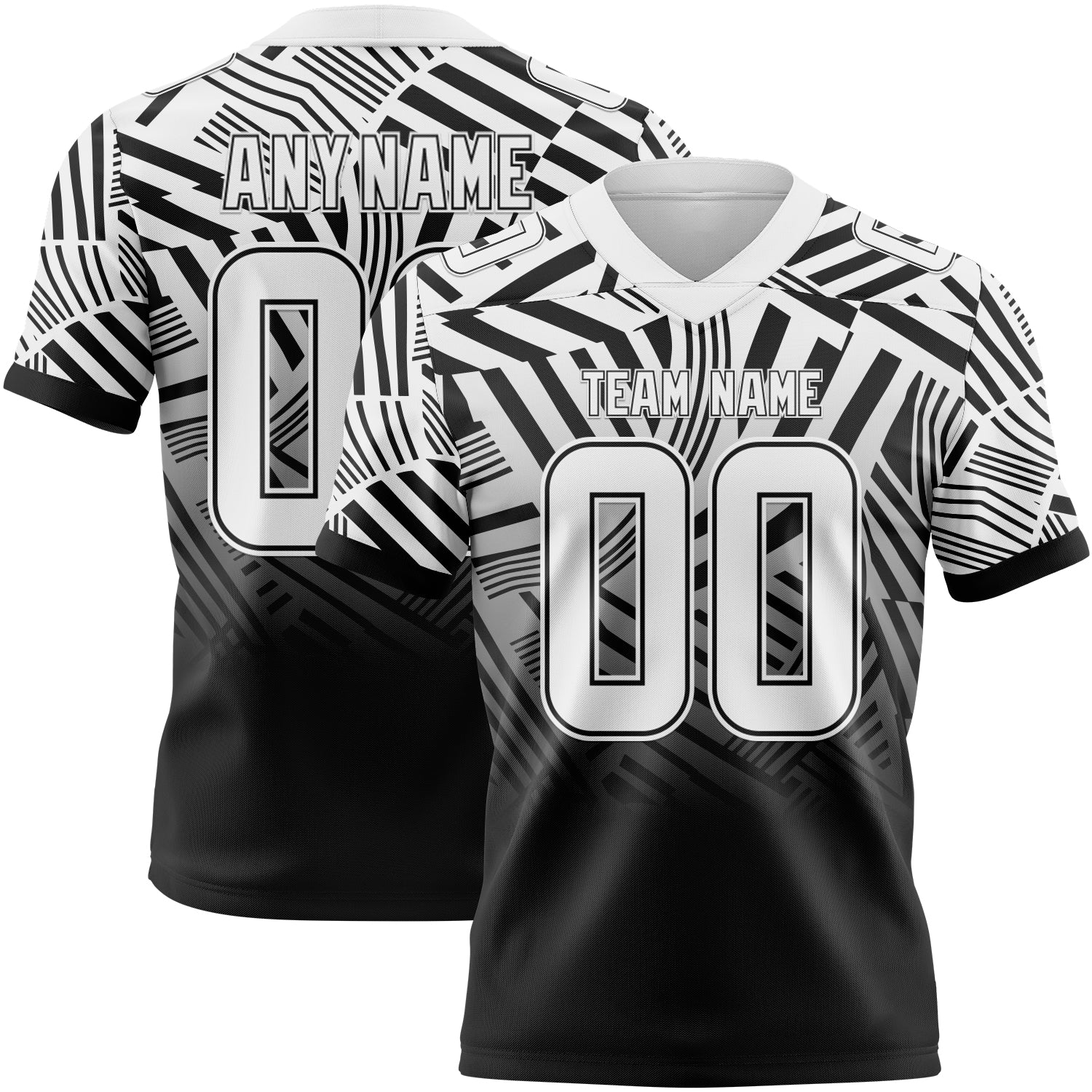 Custom White-Black Authentic Abstract Geometric Lines Gradient Football Jersey
