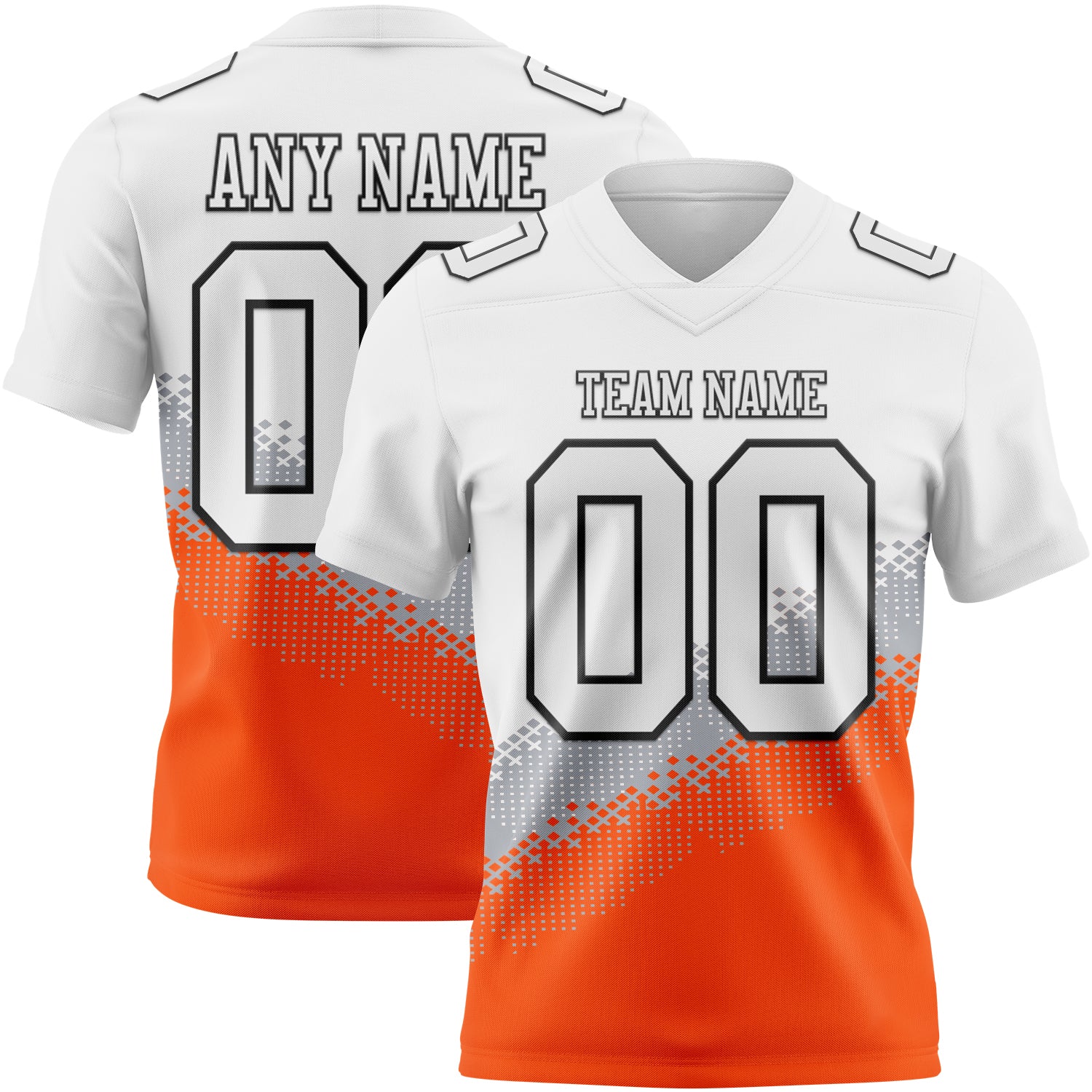 Custom White Gray Orange-Black Authentic Geometric Gradient 7V7 Flag Football Jersey