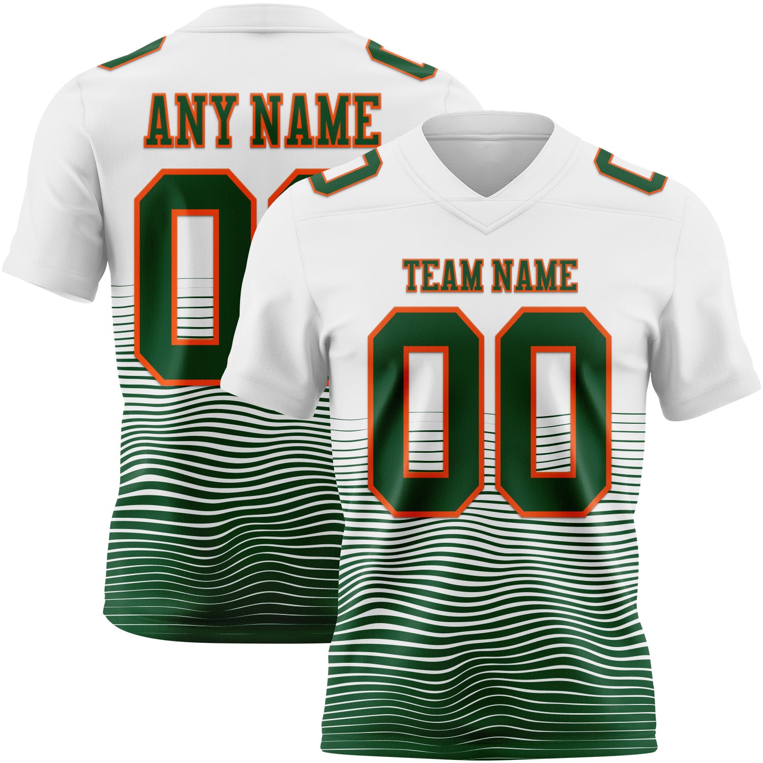 Custom White Green-Orange Authentic Fluid Wave Line Fade 7V7 Flag Football Jersey