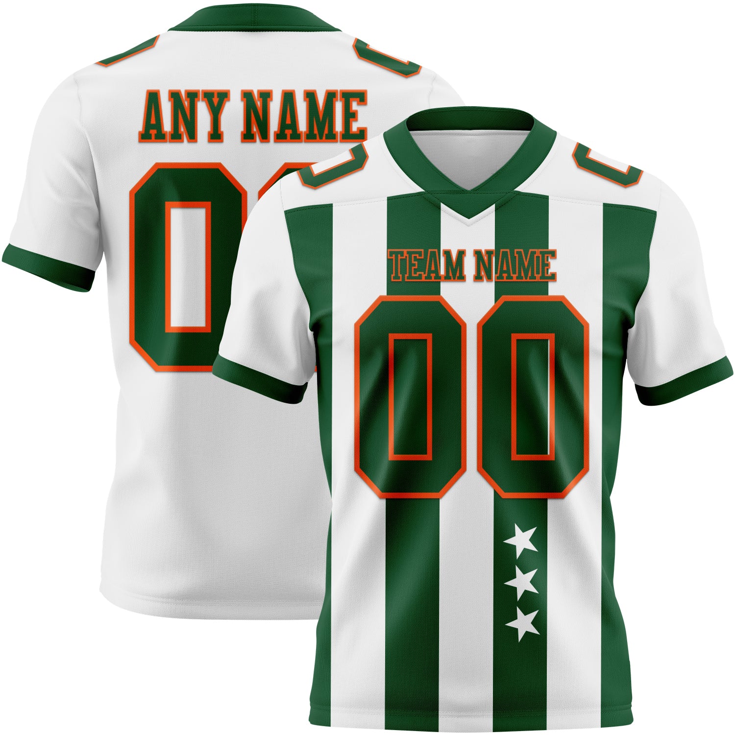 Custom White Green-Orange Authentic Stars And Stripes 7V7 Flag Football Jersey