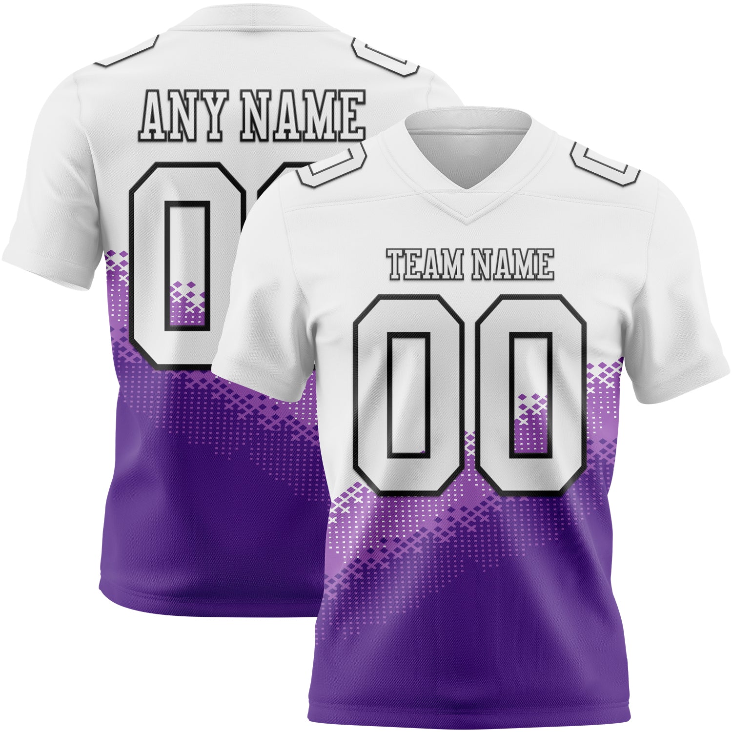 Custom White Medium Purple Purple-Black Authentic Geometric Gradient 7V7 Flag Football Jersey