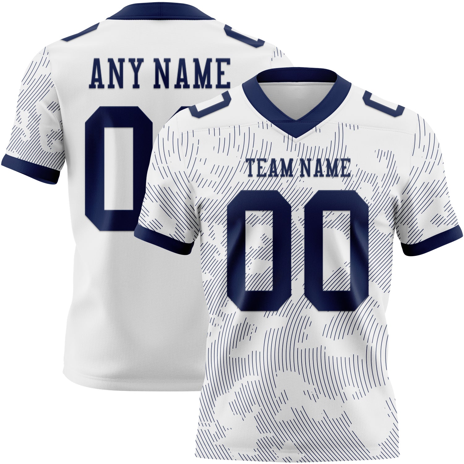 Custom White-Navy Authentic Abstract Fluid Line 3D Pattern 7V7 Flag Football Jersey