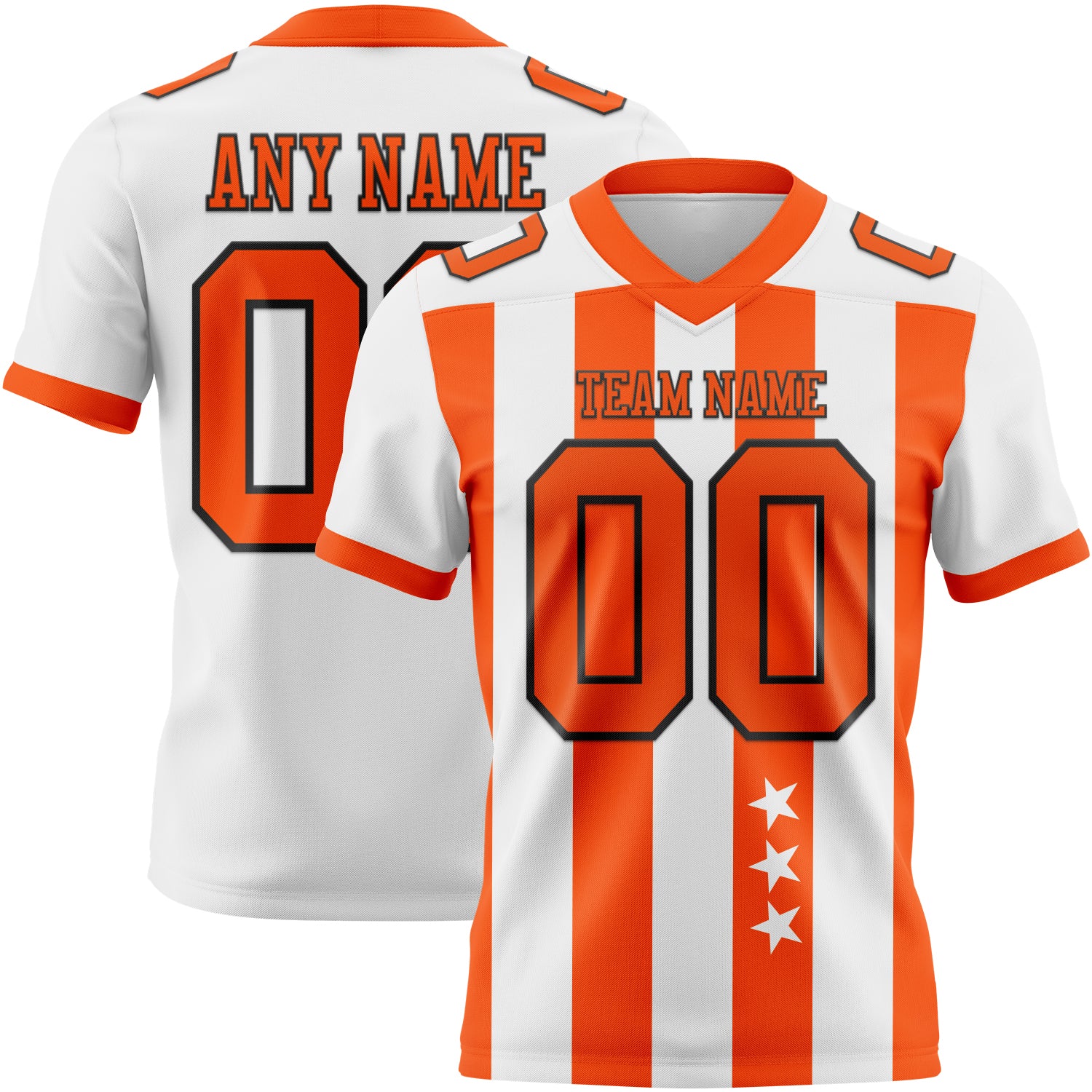 Custom White Orange-Black Authentic Stars And Stripes 7V7 Flag Football Jersey