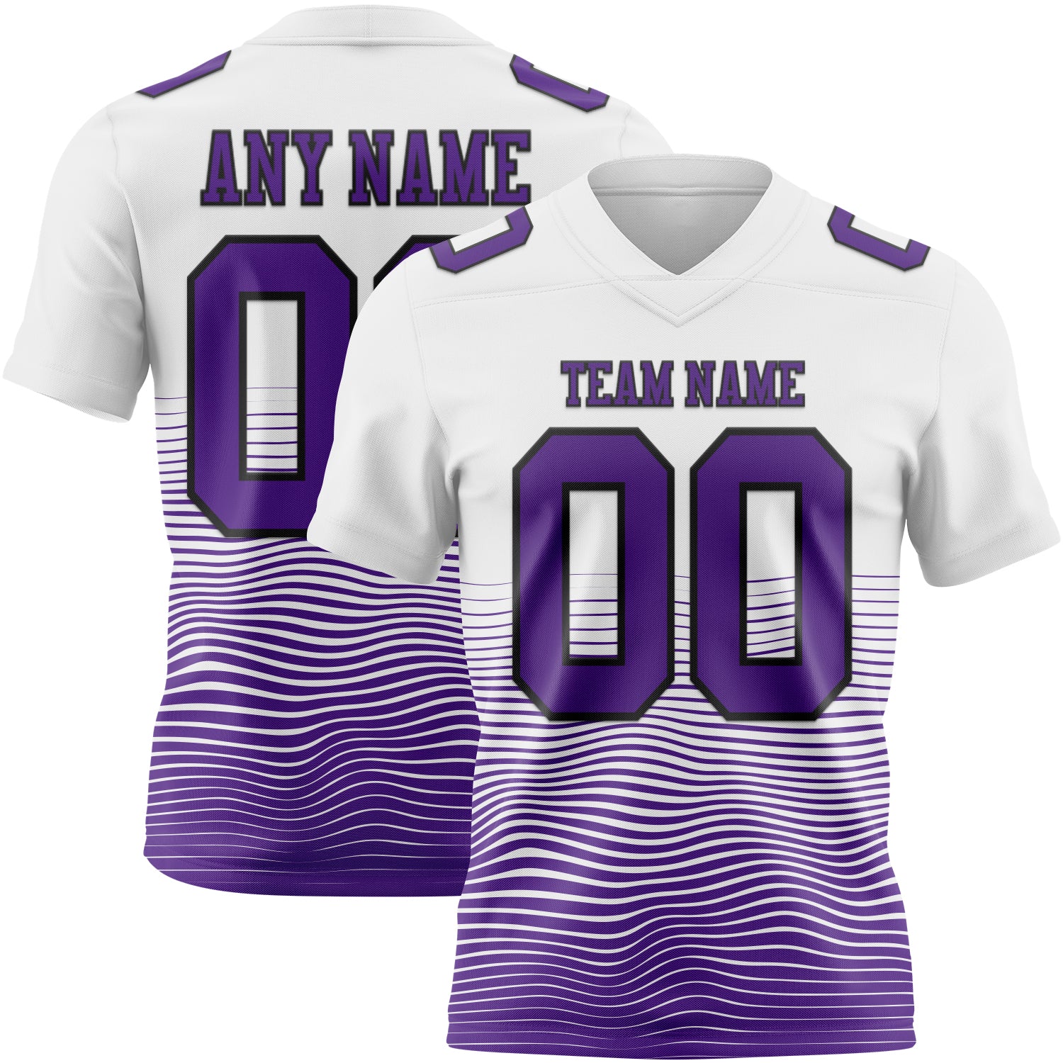 Custom White Purple-Black Authentic Fluid Wave Line Fade 7V7 Flag Football Jersey