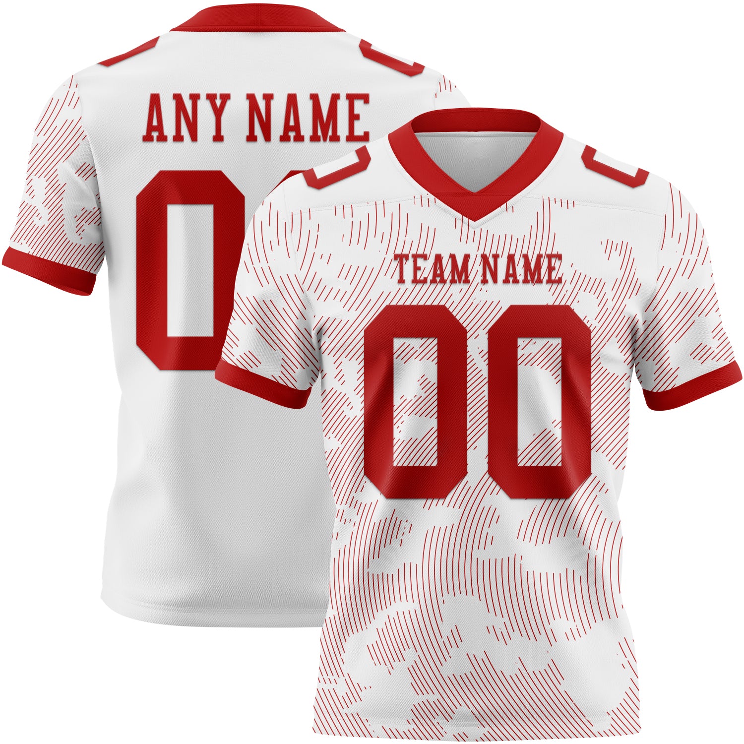 Custom White-Red Authentic Abstract Fluid Line 3D Pattern 7V7 Flag Football Jersey