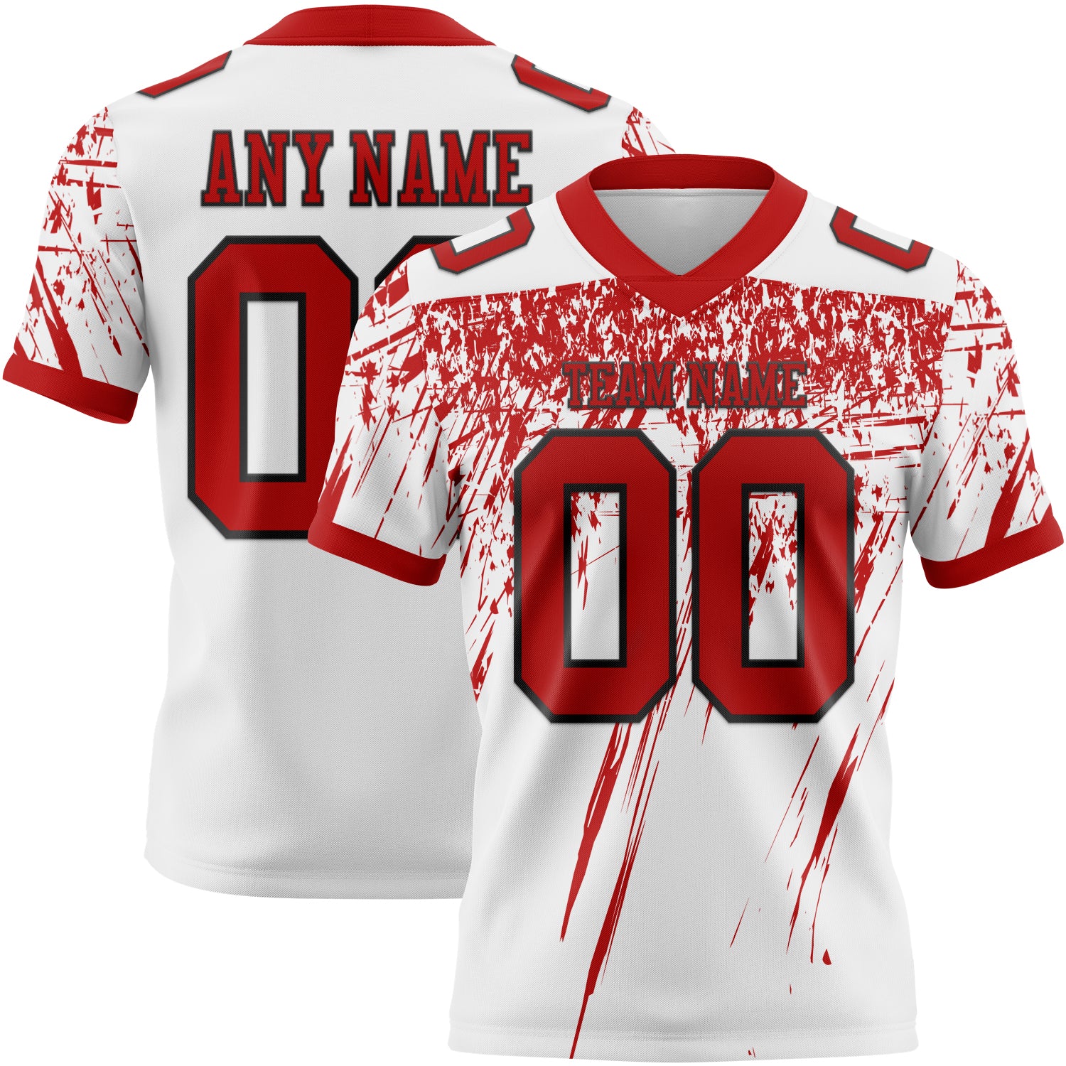 Custom White Red-Black Authentic Distressed Scratch Brush Stroke Football Jersey