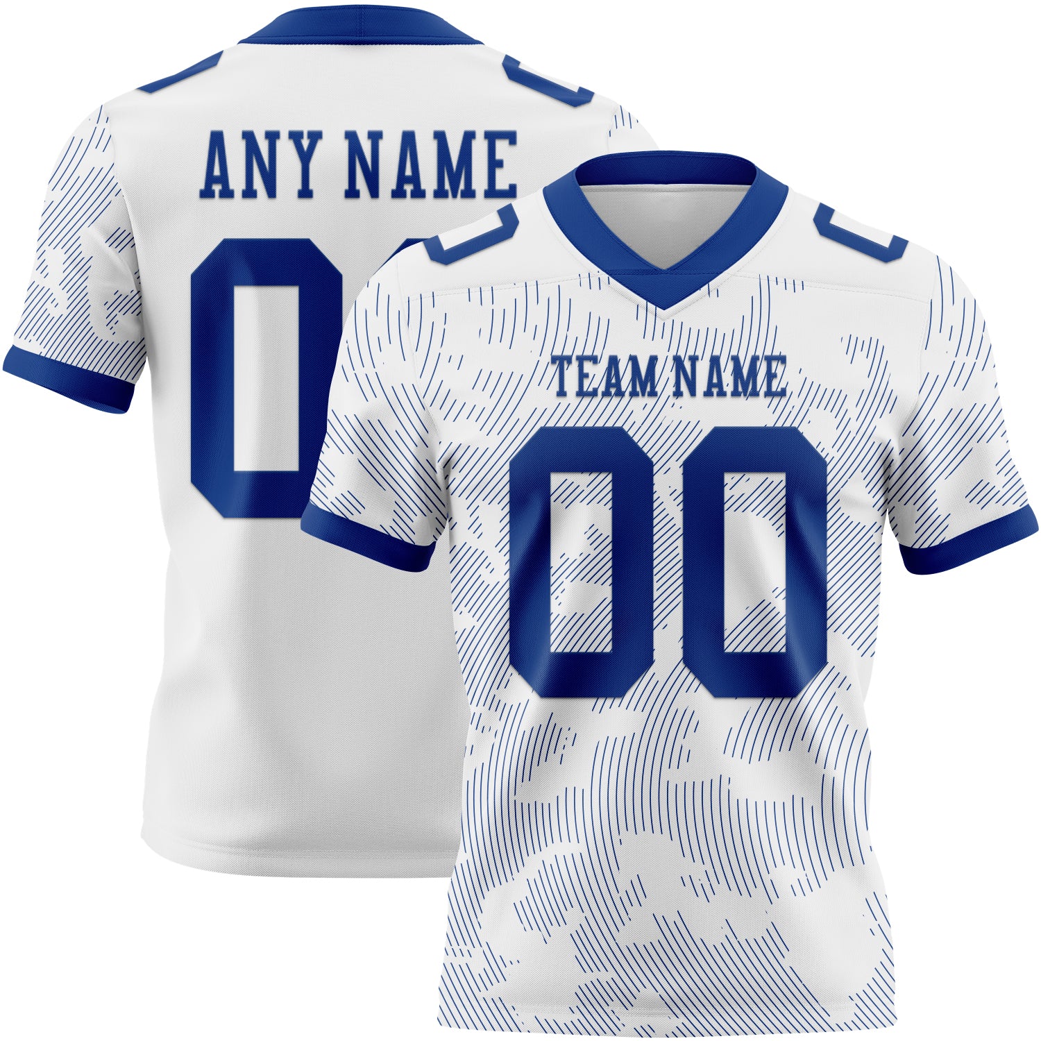 Custom White-Royal Authentic Abstract Fluid Line 3D Pattern 7V7 Flag Football Jersey