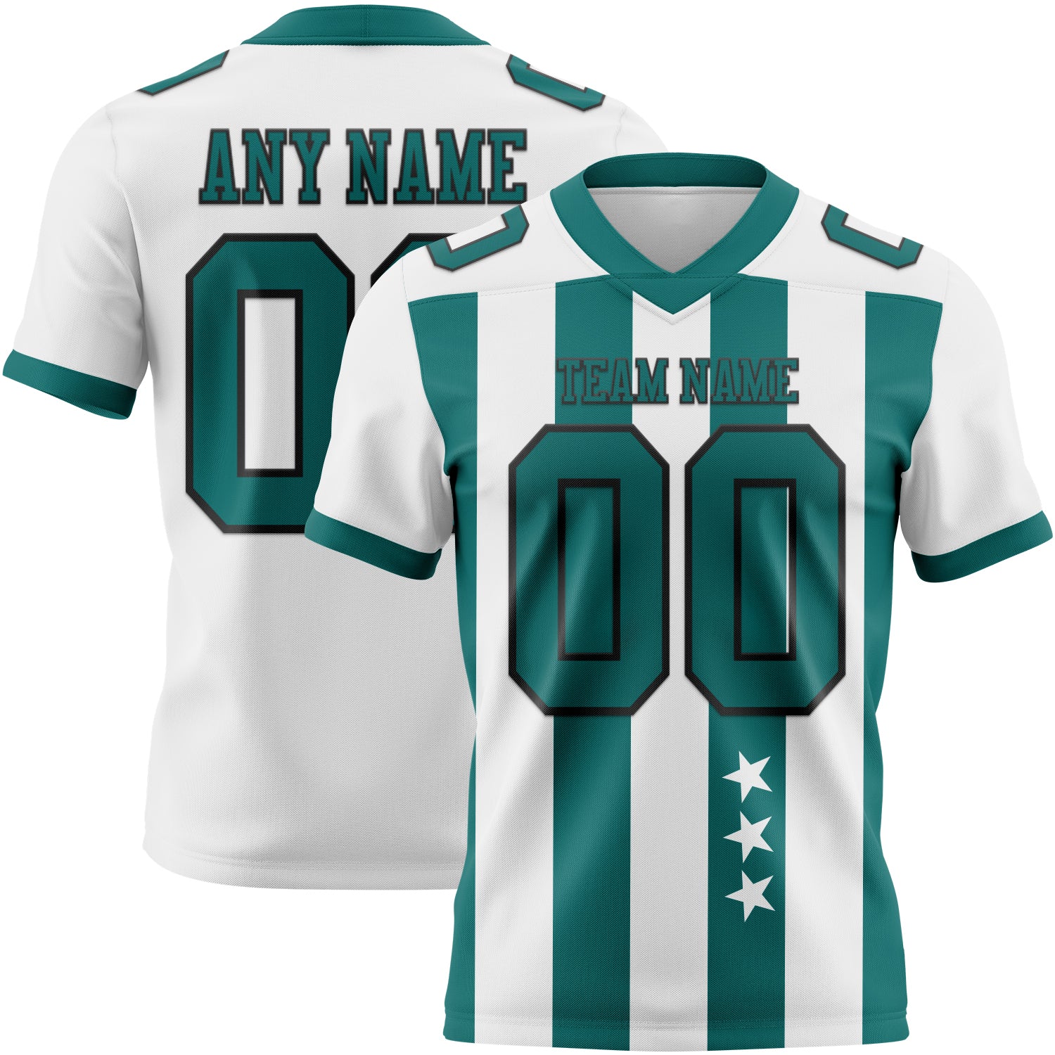 Custom White Teal-Black Authentic Stars And Stripes 7V7 Flag Football Jersey