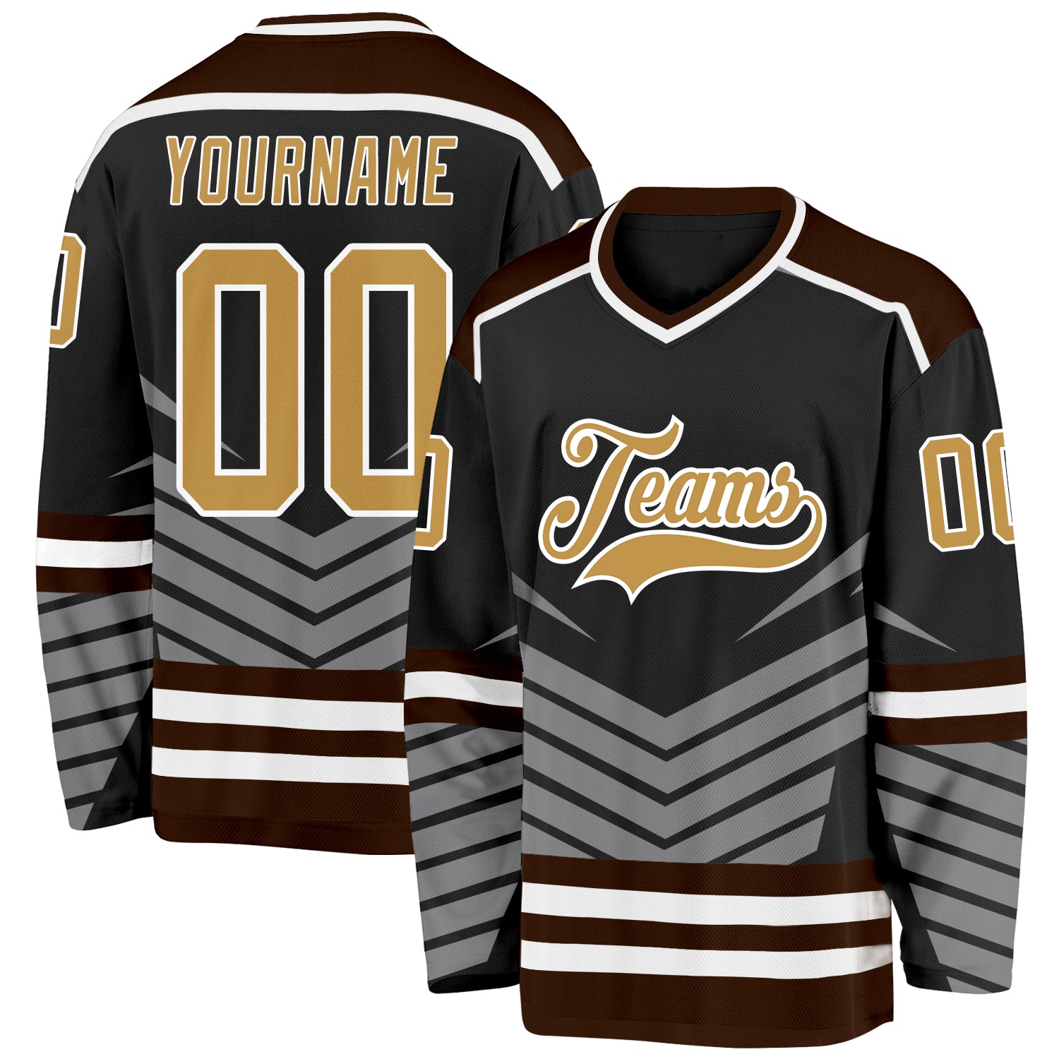 Custom Black Old Gold Gray Brown-White 3D Pattern Cyber Mecha E-sport Hockey Jersey
