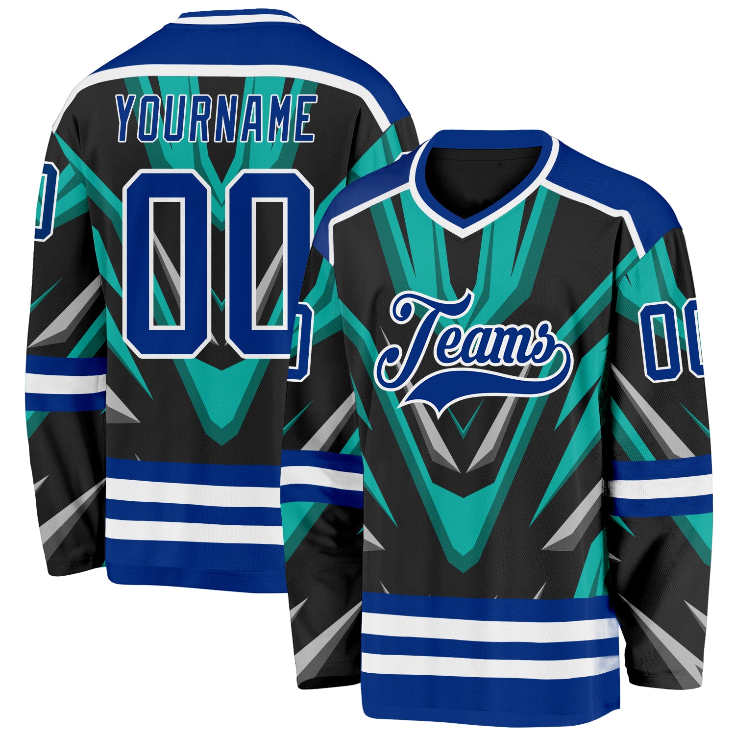 Custom Black Royal Green Gray-White 3D Pattern Cyber Mecha E-sport Hockey Jersey