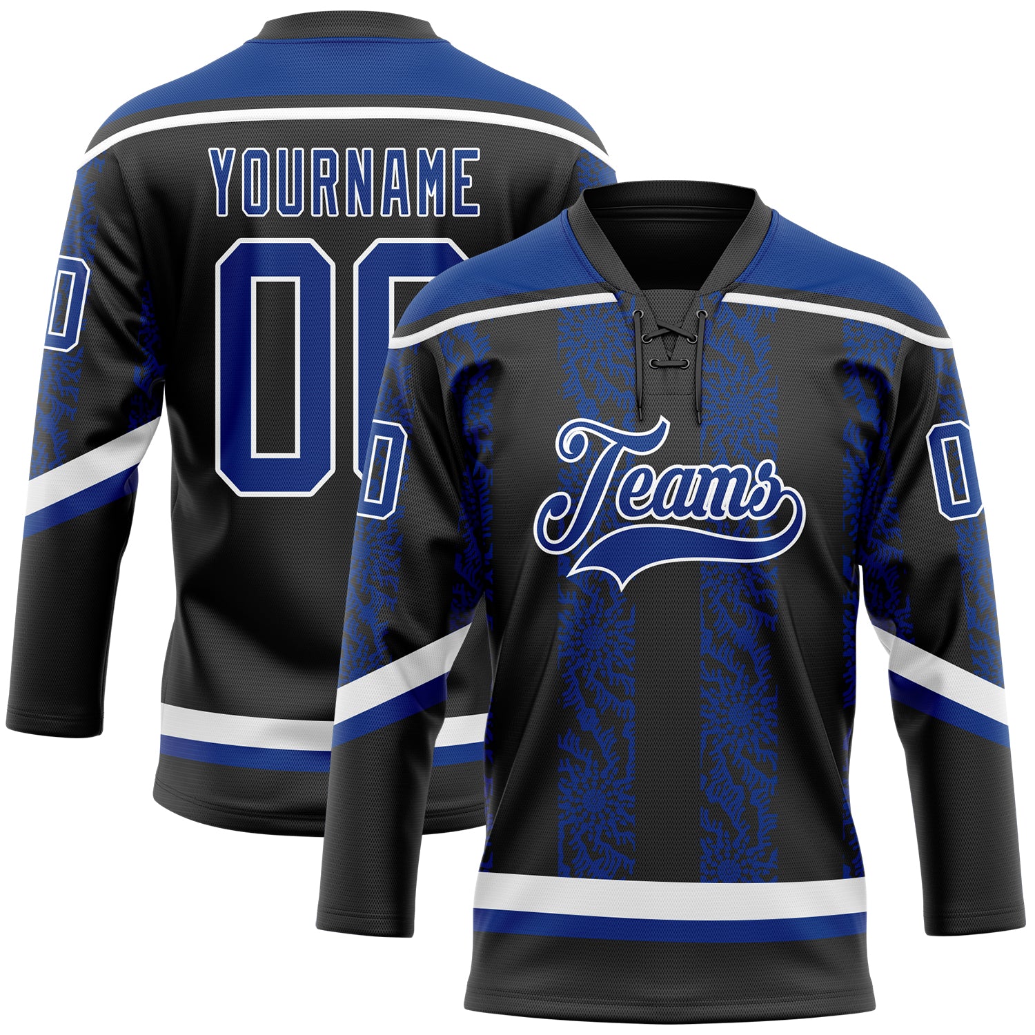 Custom Black Royal-White 3D Pattern Abstract Shape Hockey Lace Neck Jersey