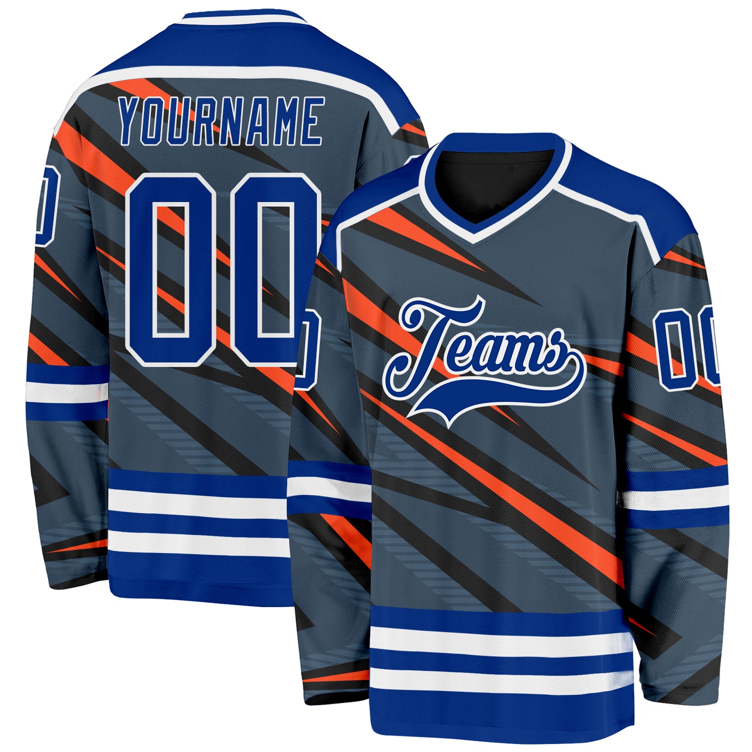 Custom Gray Royal Orange Black-White 3D Pattern Cyber Mecha E-sport Hockey Jersey