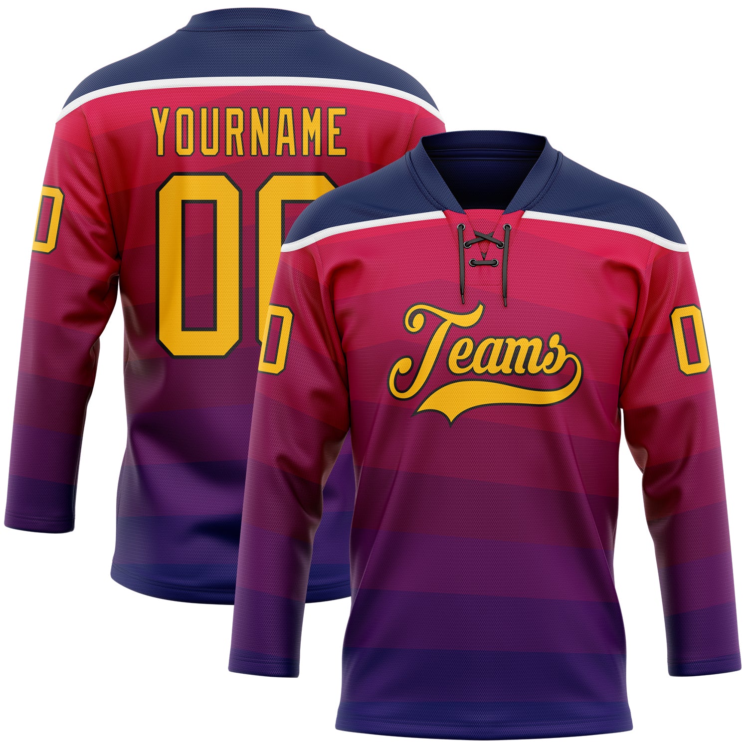 Custom Navy Gold Red Black-White 3D Pattern Abstract Gradient Halftone Hockey Lace Neck Jersey