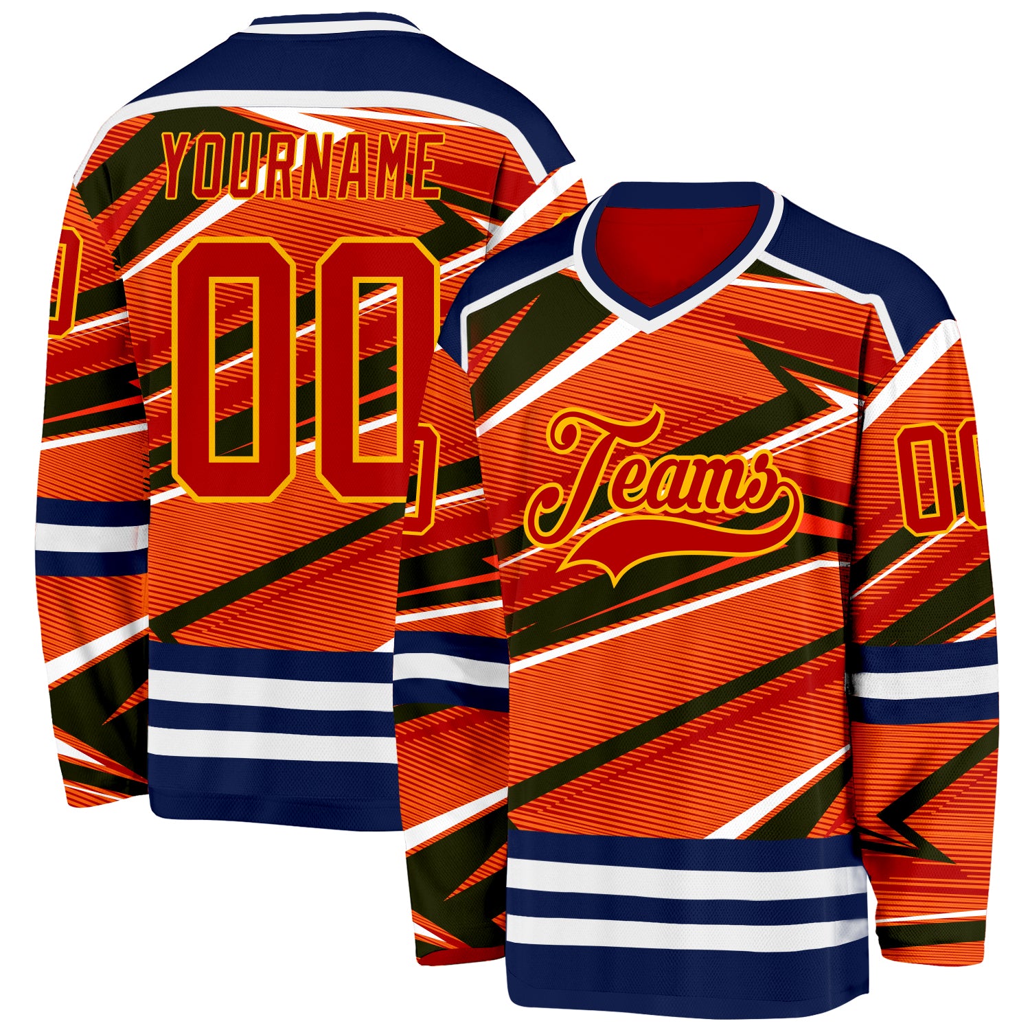 Custom Red Navy Yellow-White 3D Pattern Cyber Mecha E-sport Hockey Jersey