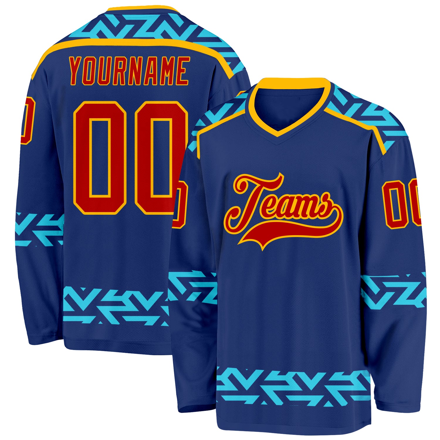 Custom Royal Red Blue-Gold 3D Pattern Plaid Hockey Jersey