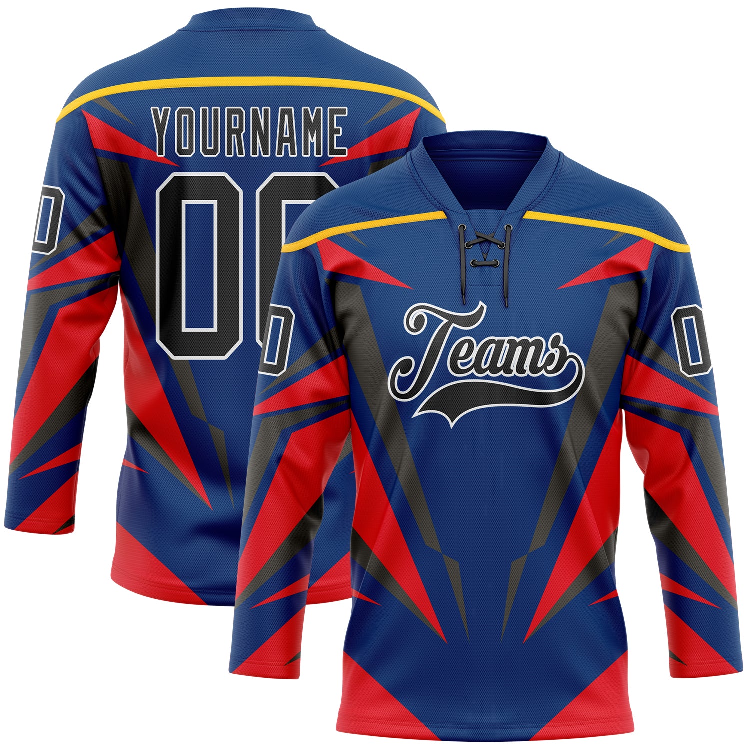 Custom US Navy Blue Black Red-White 3D Abstract Pattern Graphic Cyber Mecha E-sport Hockey Lace Neck Jersey
