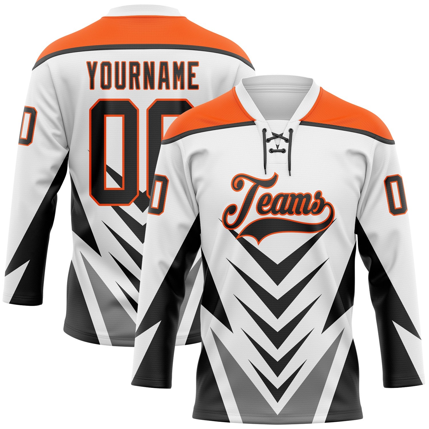 Custom White Black Gray-Orange 3D Abstract Pattern Graphic Cyber Mecha E-sport Hockey Lace Neck Jersey