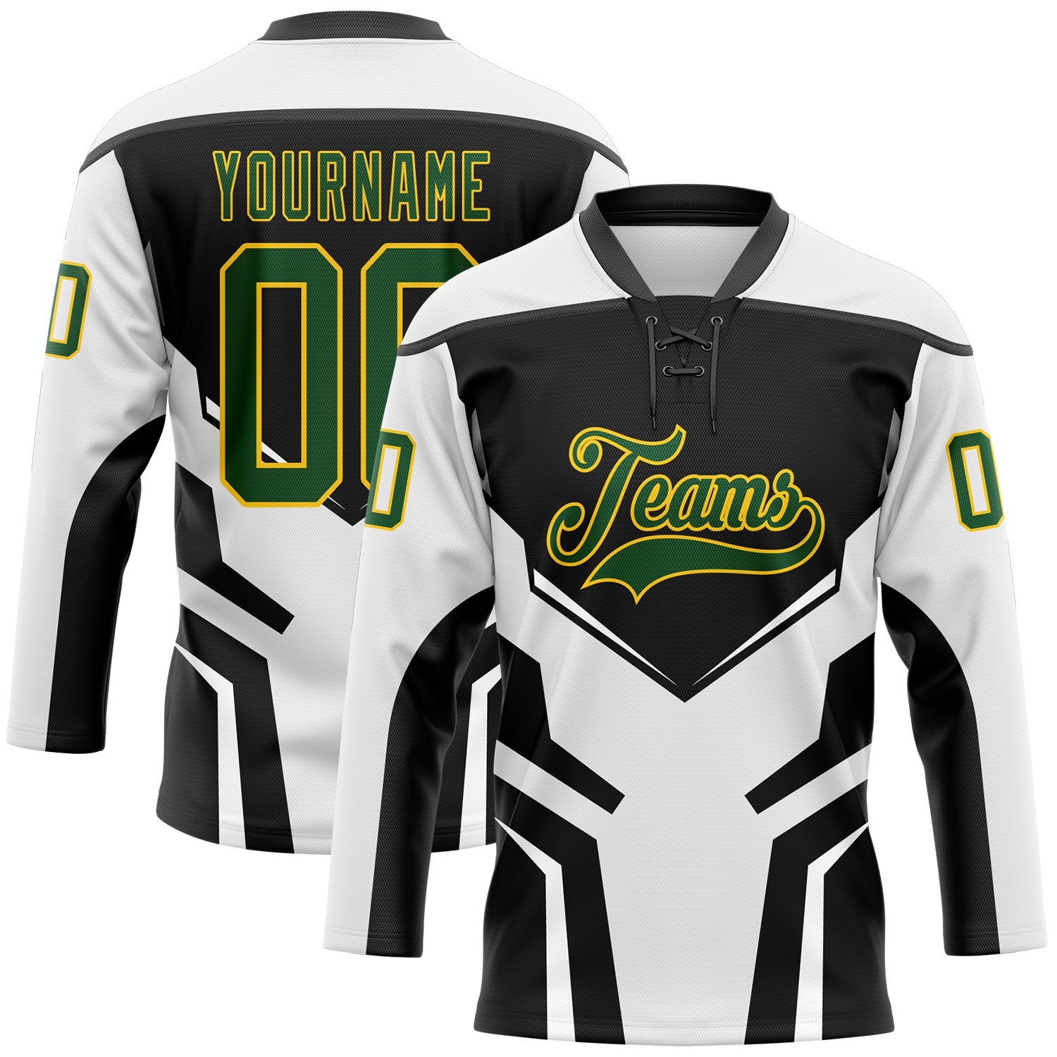 Custom White Green Black-Yellow 3D Abstract Pattern Graphic Cyber Mecha E-sport Hockey Lace Neck Jersey