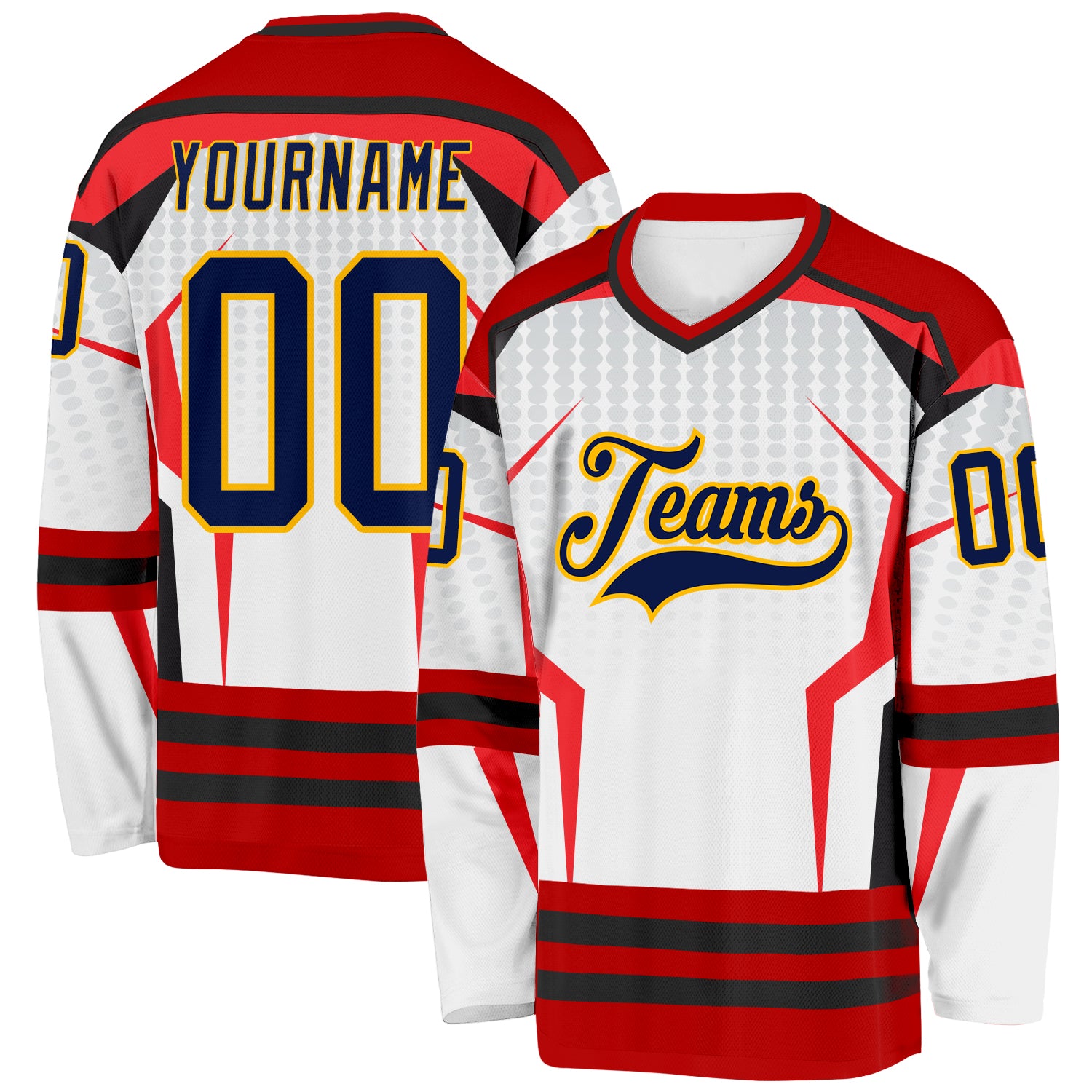 Custom White Navy Red Black-Gold 3D Pattern Cyber Mecha E-sport Hockey Jersey