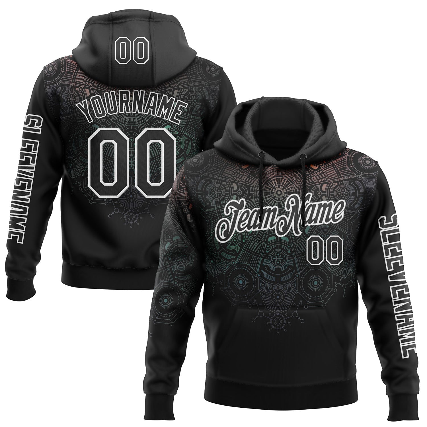 Custom Black White 3D Pattern Design Ethnic Tribal Sportswear Pullover Sweatshirt Hoodie