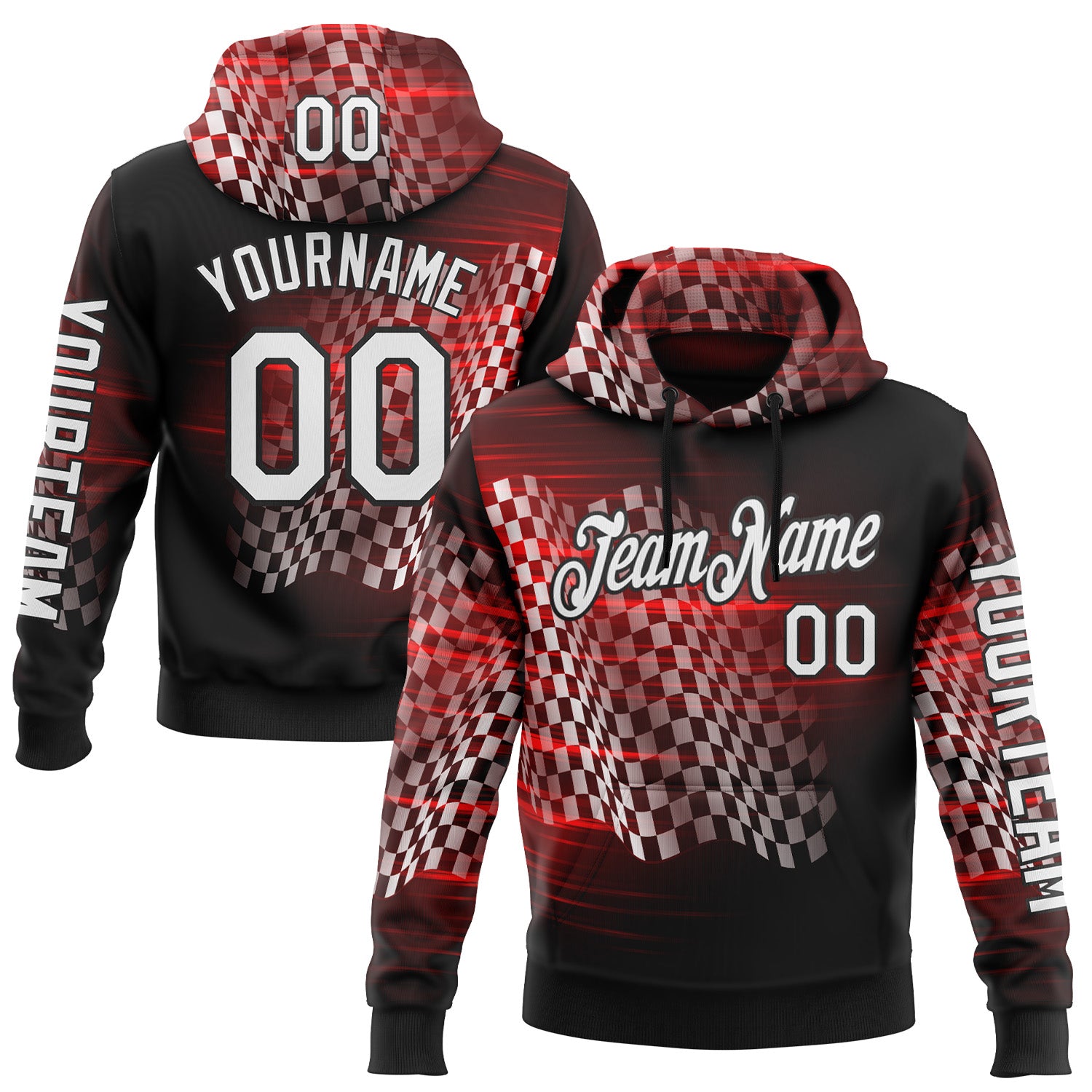 Custom Black White-Red 3D Pattern Design Formula Auto Car Racing Motorsport Sports Pullover Sweatshirt Hoodie