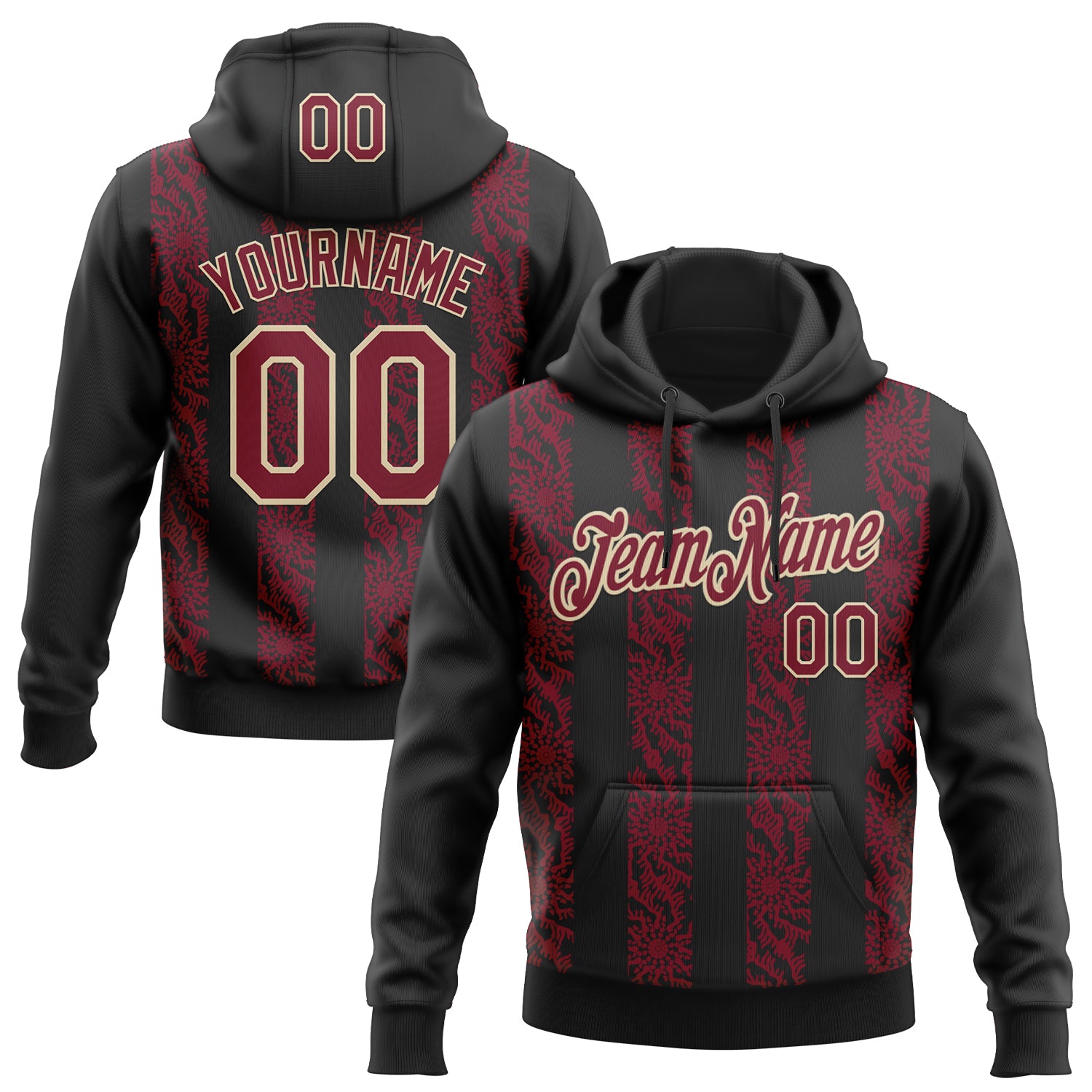 Custom Stitched Black Crimson-Cream 3D Pattern Design Abstract Shape Sports Pullover Sweatshirt Hoodie