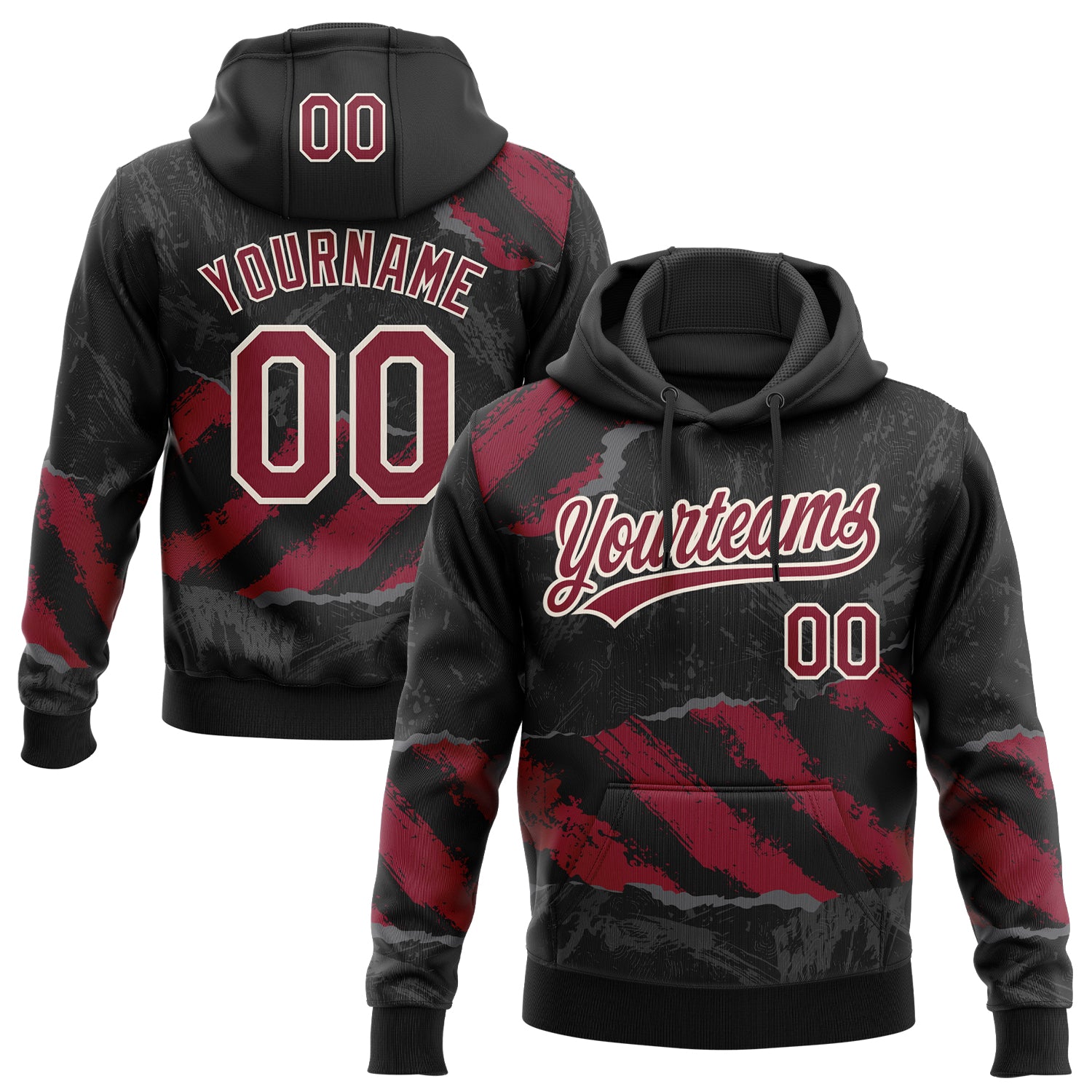 Custom Stitched Black Crimson Steel Gray-Cream 3D Pattern Design Splash Sports Pullover Sweatshirt Hoodie