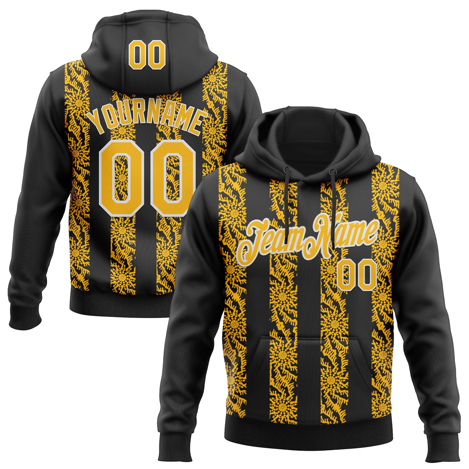 Custom Stitched Black Gold-White 3D Pattern Design Abstract Shape Sports Pullover Sweatshirt Hoodie