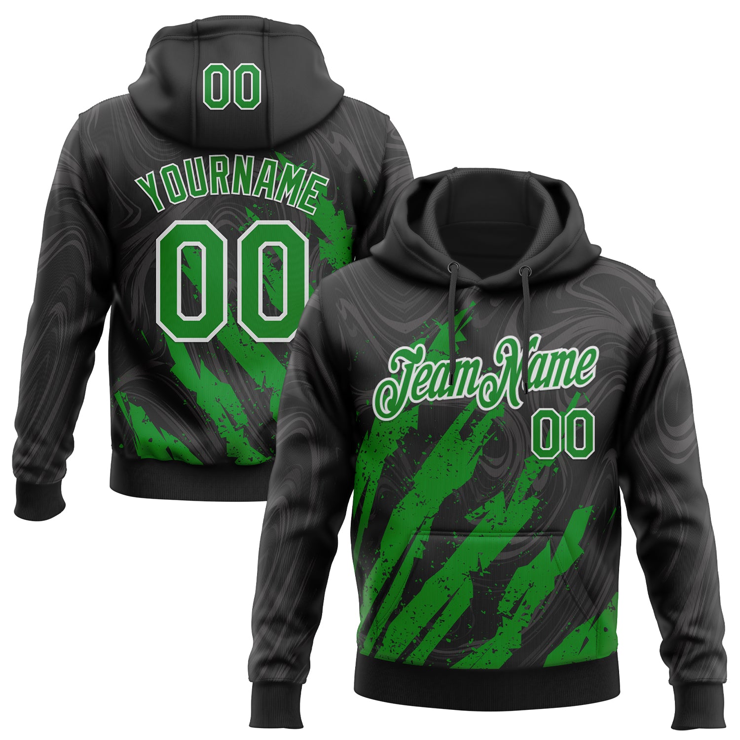 Custom Stitched Black Grass Green-White 3D Pattern Design Splash Sports Pullover Sweatshirt Hoodie